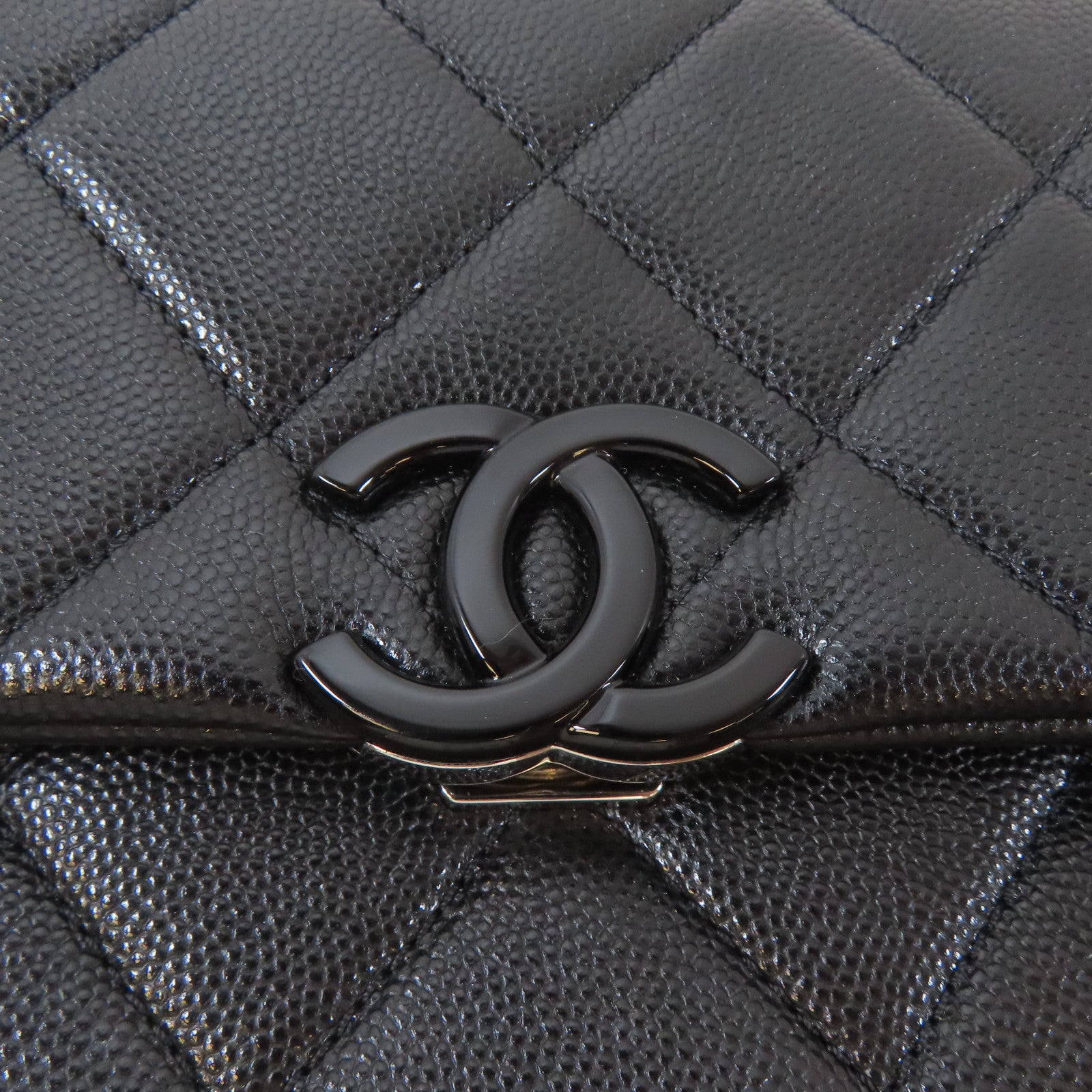 CHANEL 菱格Caviar皮革Chain Shoulder Bag銀扣鏈帶肩背袋黑色