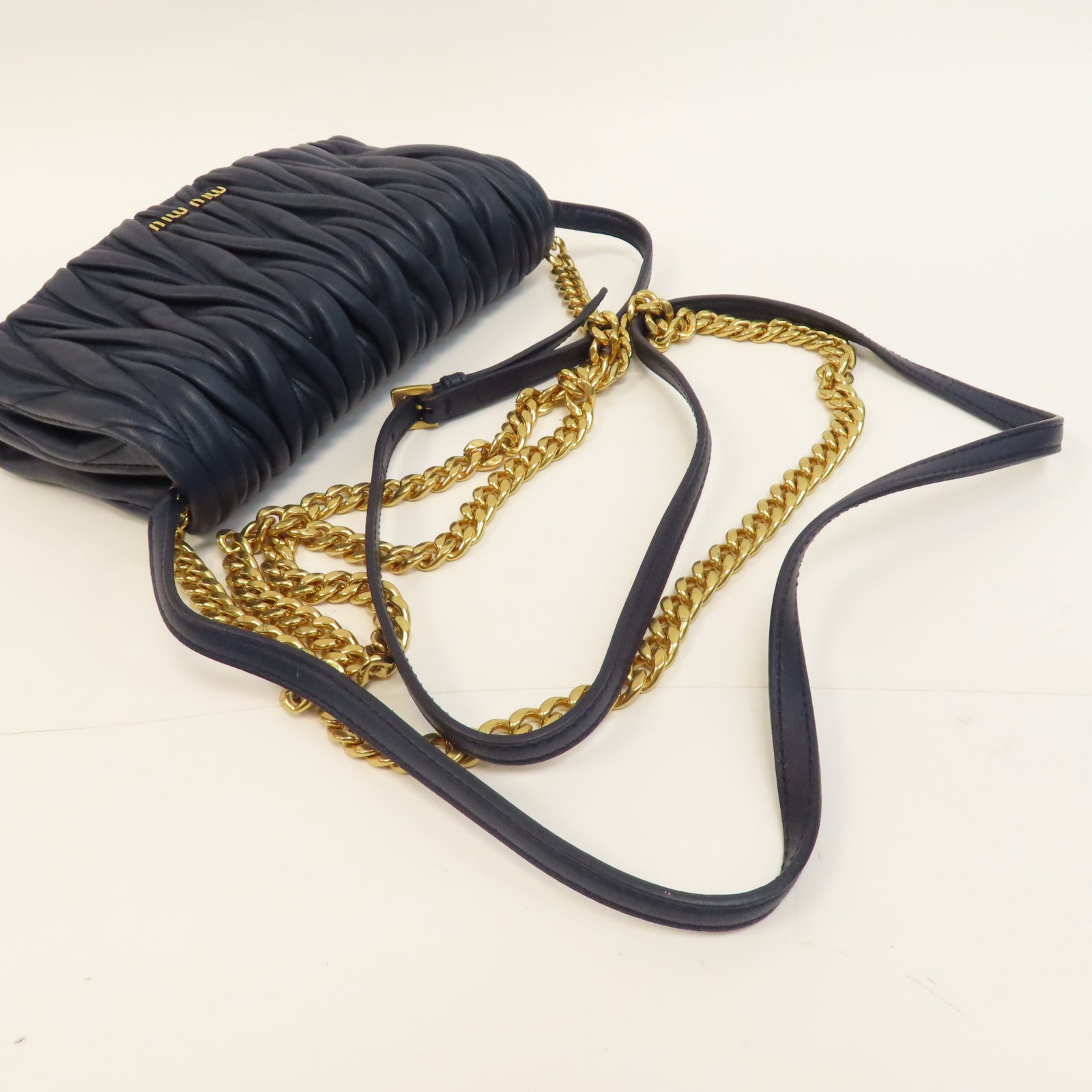 Miu Miu 牛皮皮革Shoulder Bag金扣鏈帶肩背袋藍色