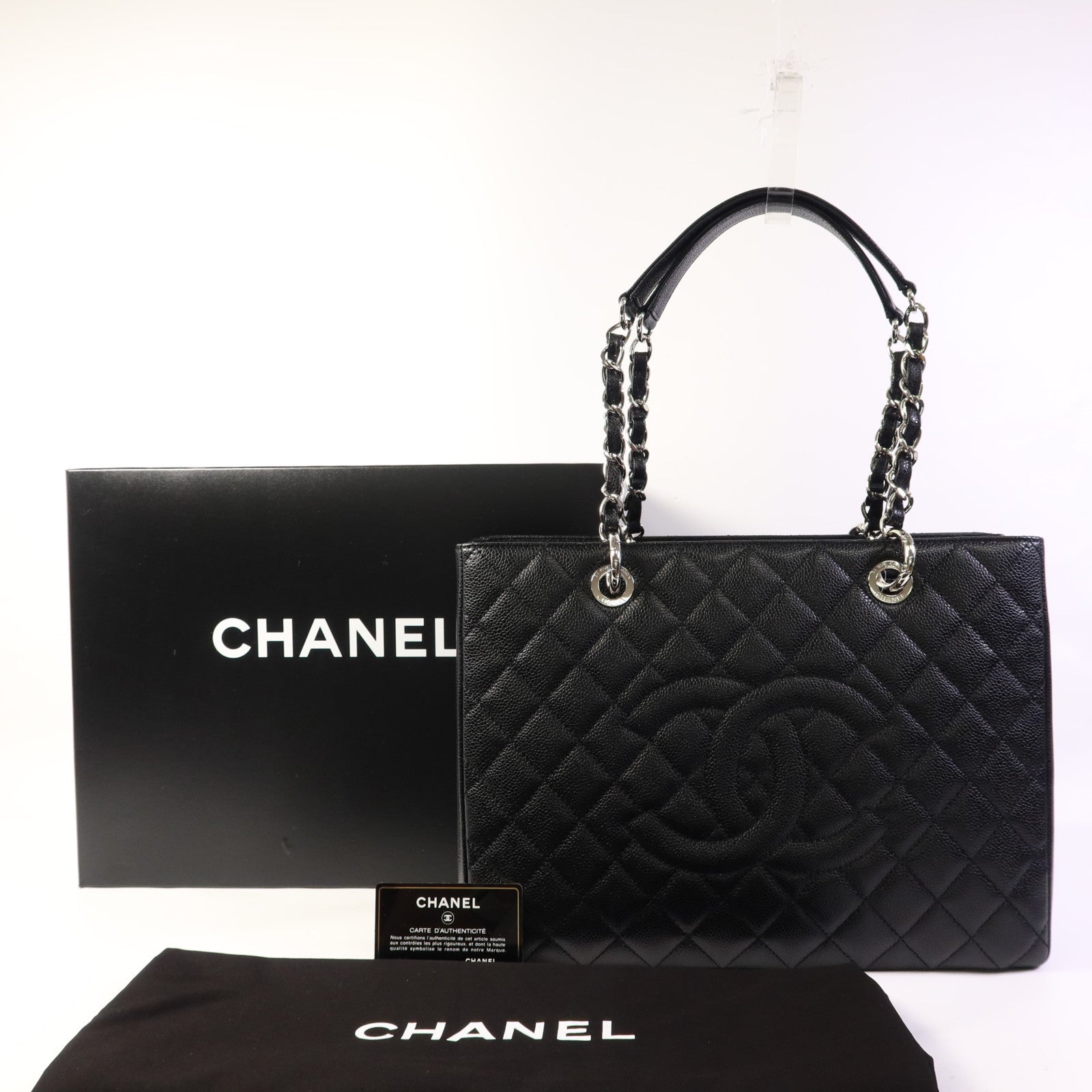 CHANEL 牛皮皮革GST Grand Shopping Tote Bag銀扣鏈帶肩背袋