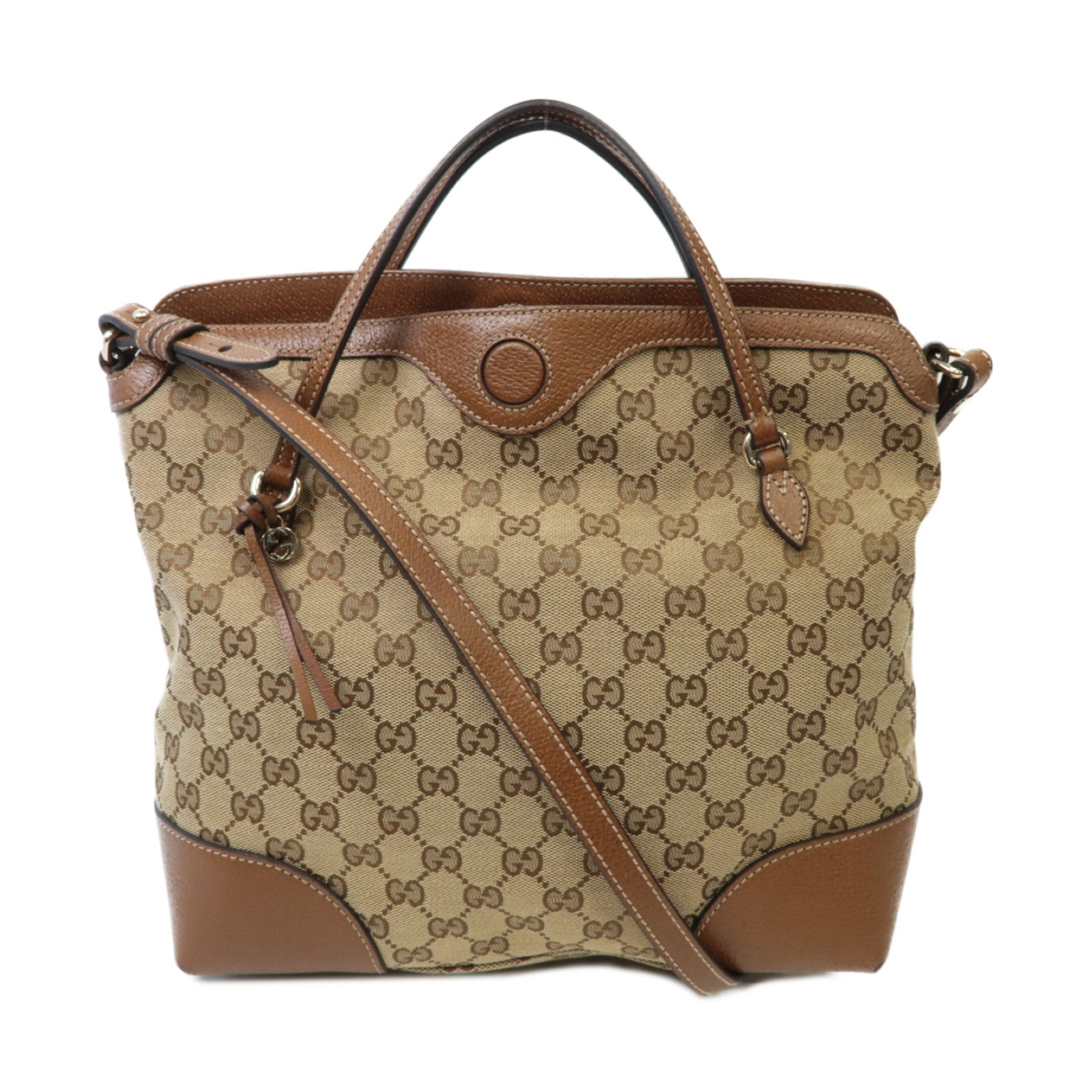 GUCCI 【激減優惠】帆布2way Shoulder Bag金扣手挽肩背兩用袋棕色