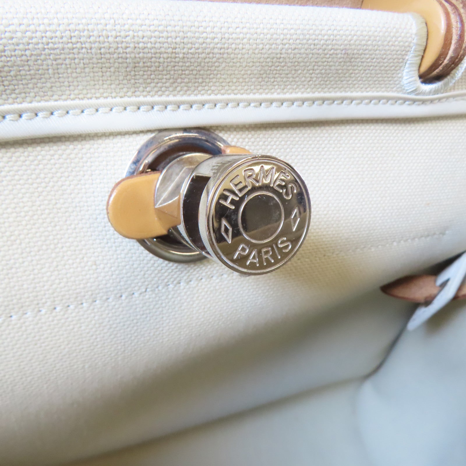 HERMES Toile H帆布Herbag PM銀扣手挽肩背兩用袋風衣卡其色