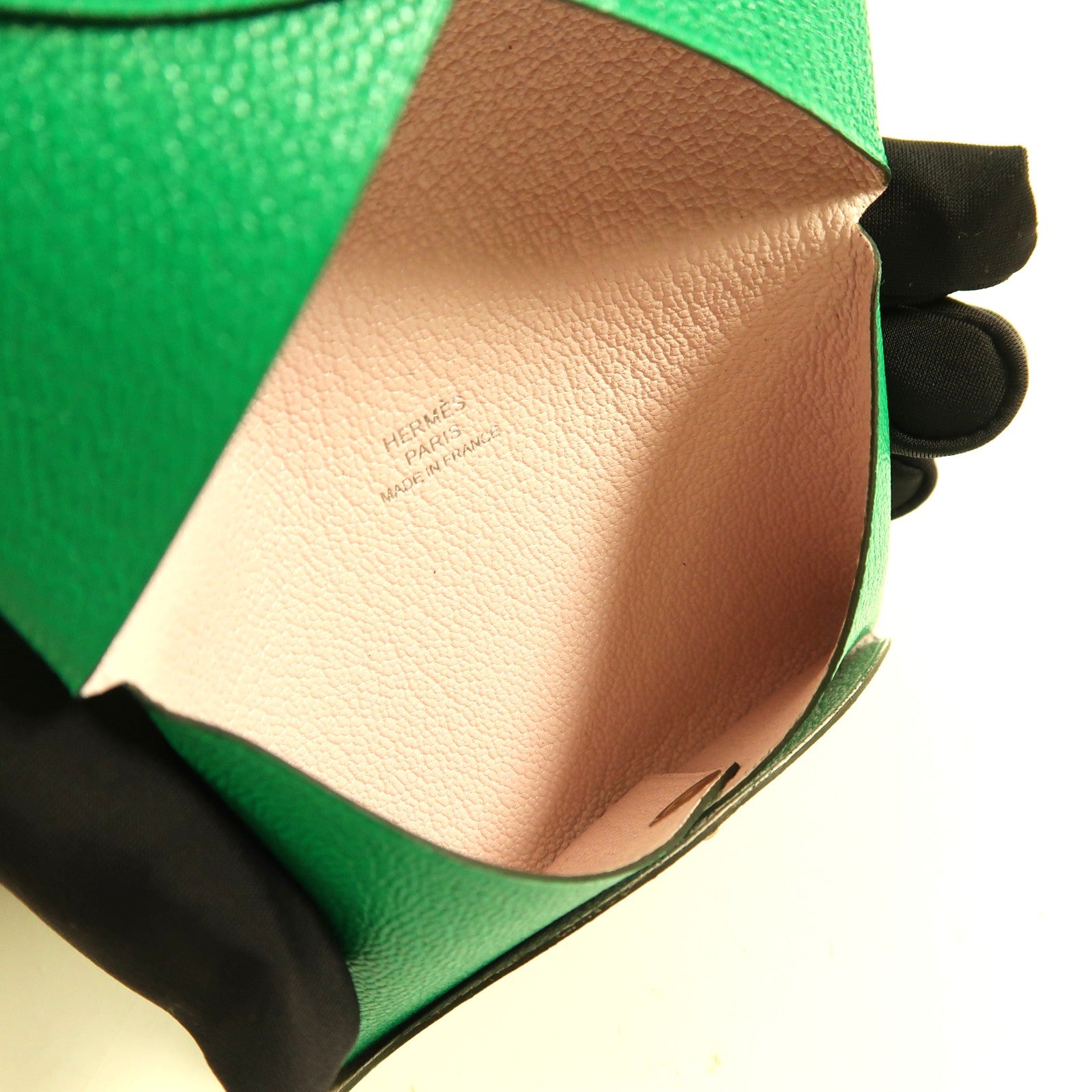 HERMES Chevre皮革Calvi Verso Card Holder銀扣卡片套Menthe綠色