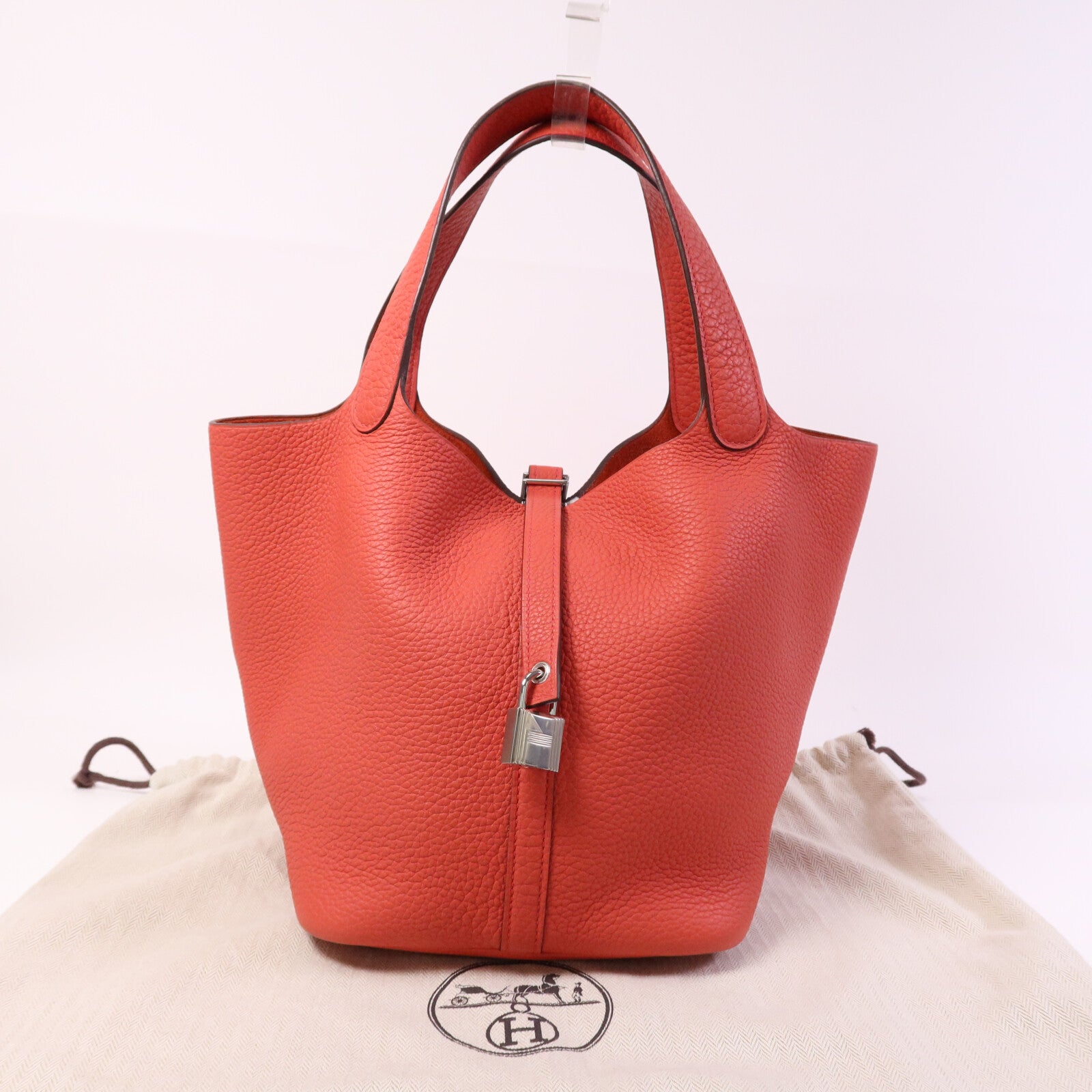 HERMES Clemence皮革Picotin MM銀扣手挽袋Rose Texas