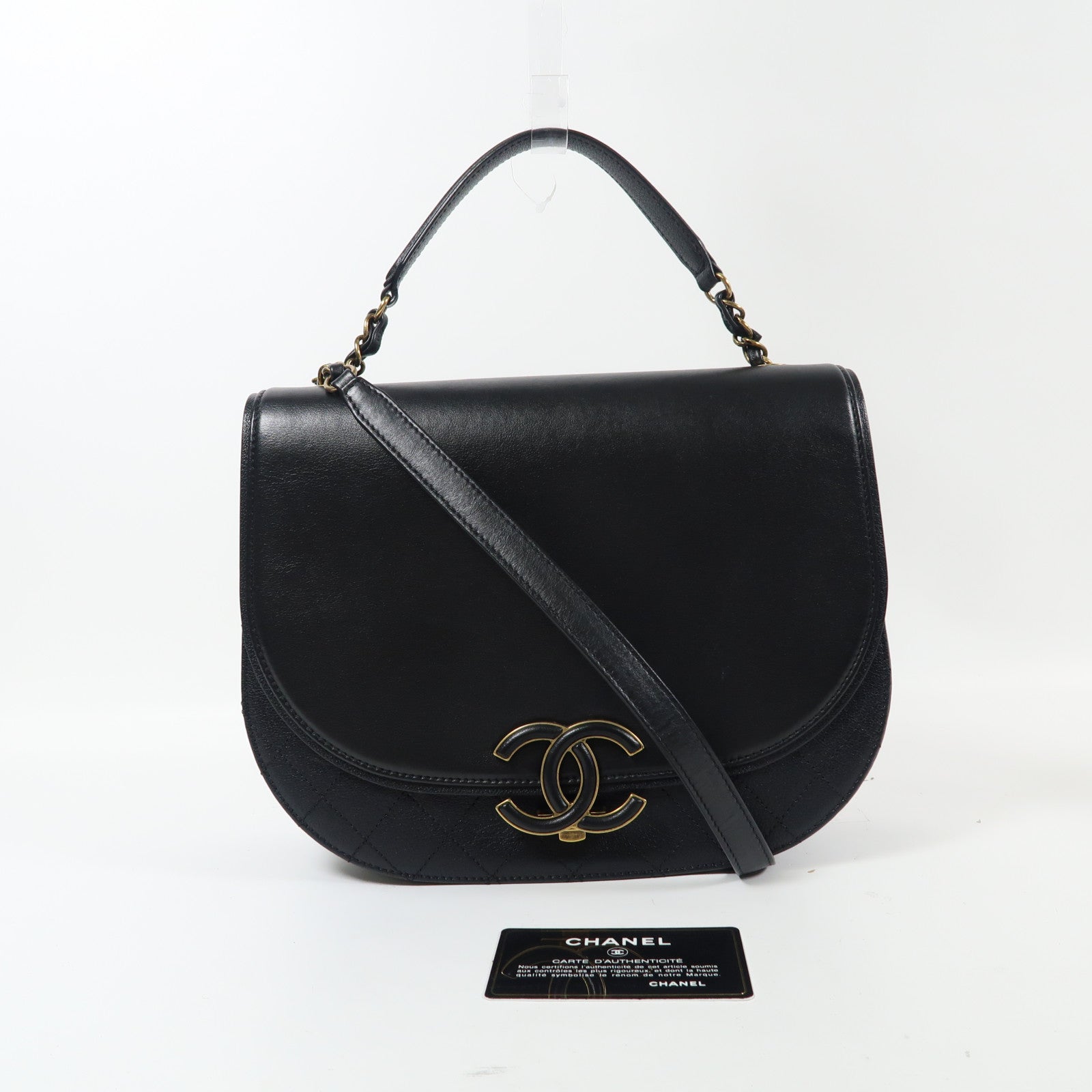 CHANEL 【激減優惠】牛皮皮革Chain Shoulder金扣手挽肩背兩用袋黑色