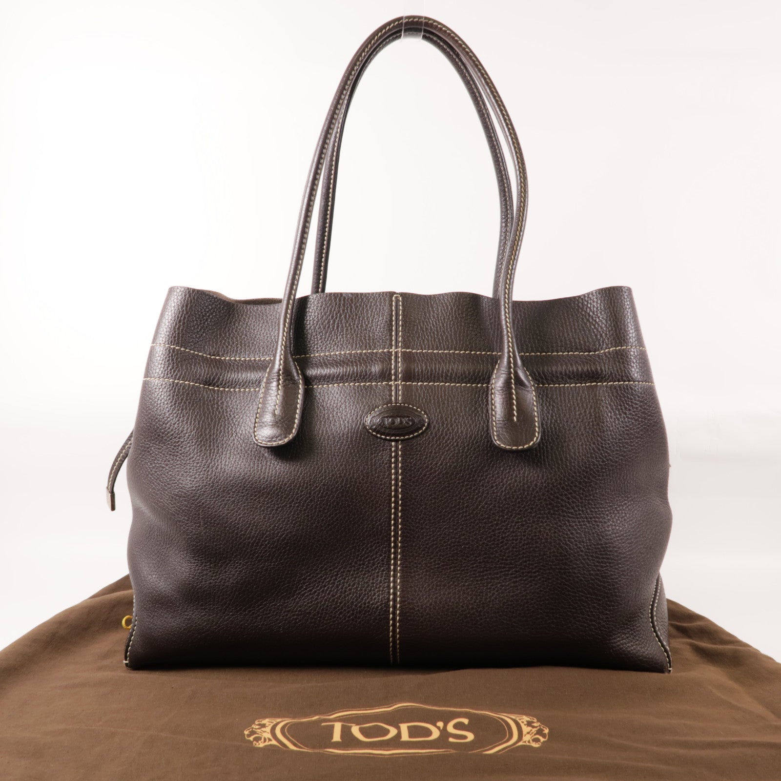 TOD'S 牛皮皮革Tote Bag銀扣肩背袋