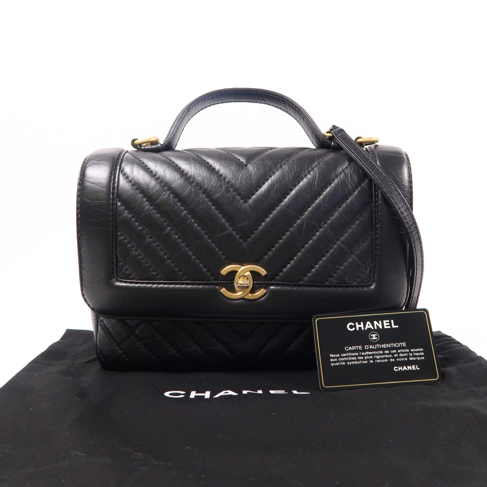 CHANEL 【激減優惠】羊皮皮革2 Way Shoulder金扣手挽肩背兩用袋黑色