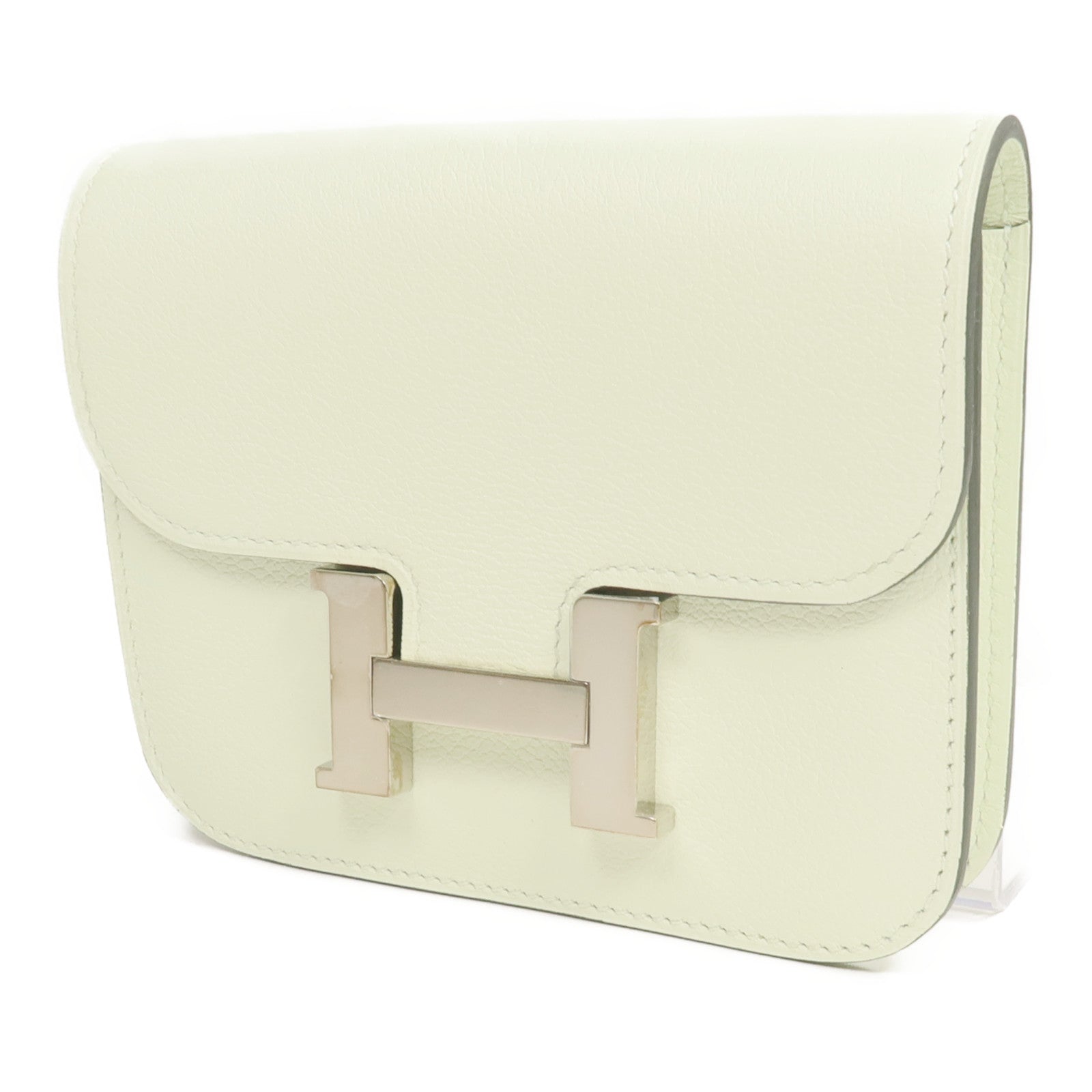 HERMES 【激減優惠】Evercolor皮革Constance Slim Wallet銀扣錢包Vert Fizz