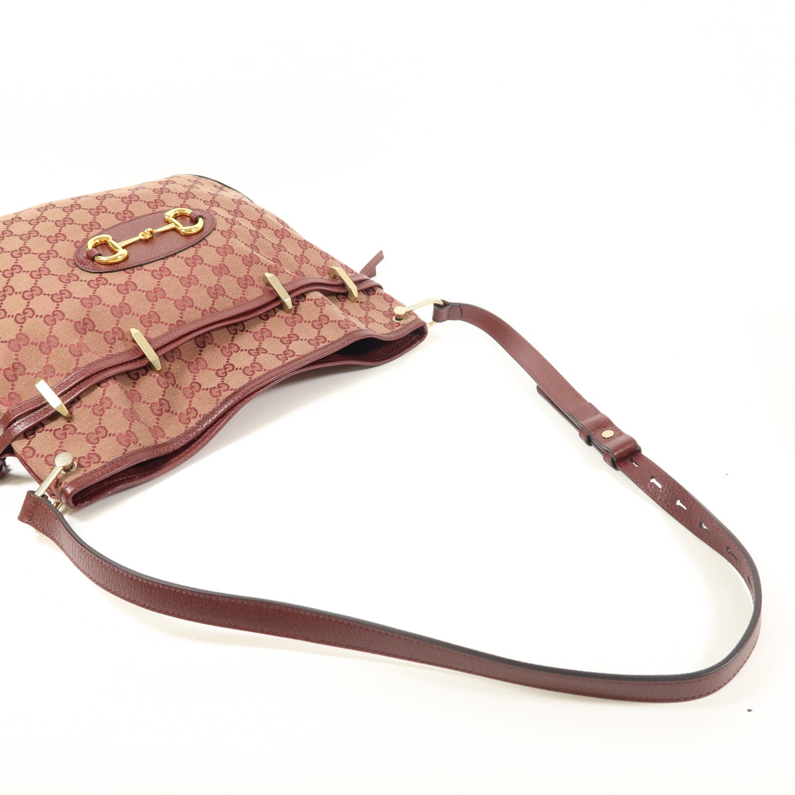 GUCCI 帆布Horsebit 1955金扣肩背袋