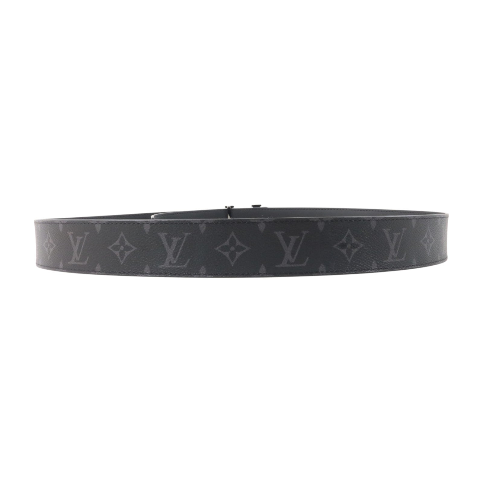 LOUIS VUITTON Monogram Eclipse Initiales Belt銀扣腰帶