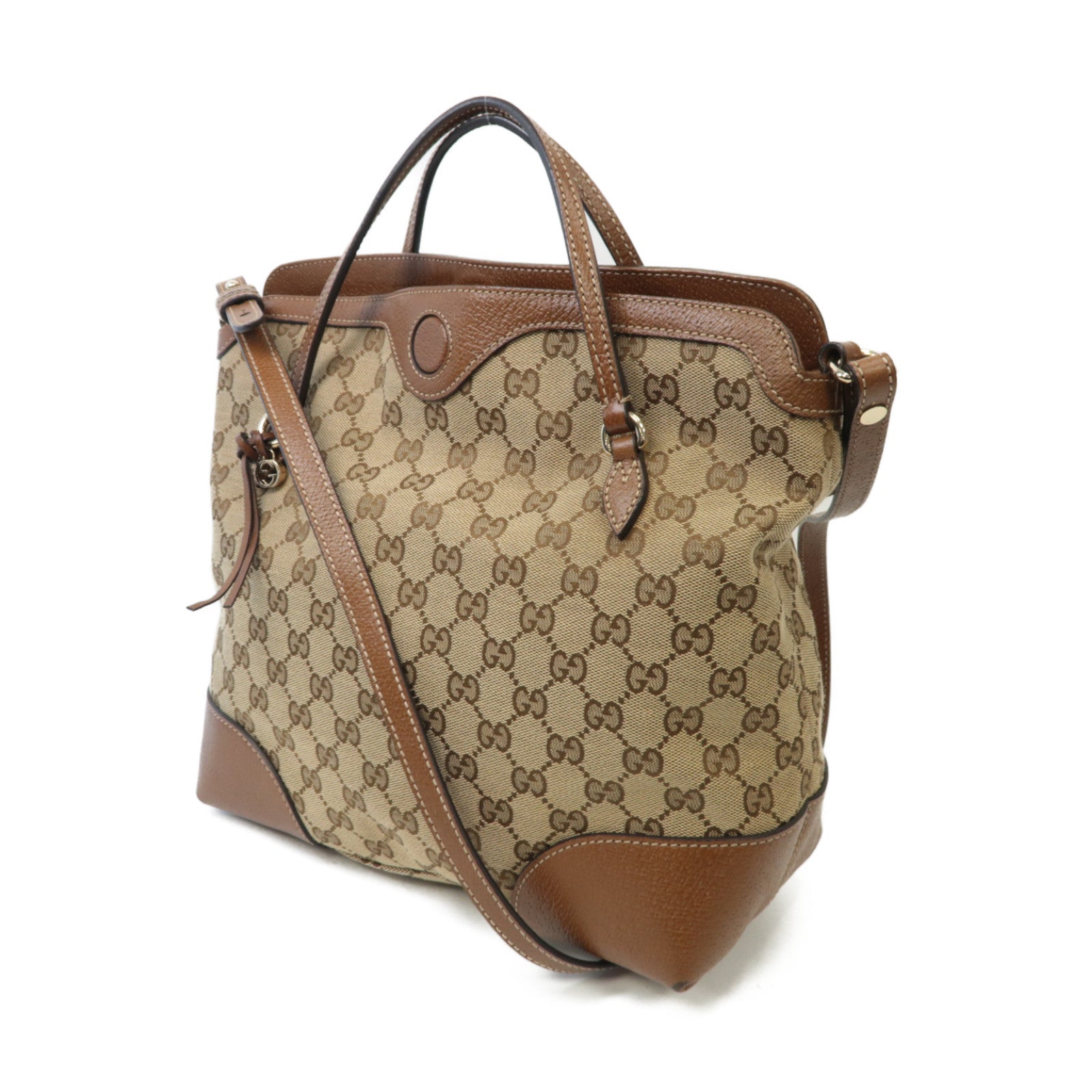GUCCI 【激減優惠】帆布2way Shoulder Bag金扣手挽肩背兩用袋棕色