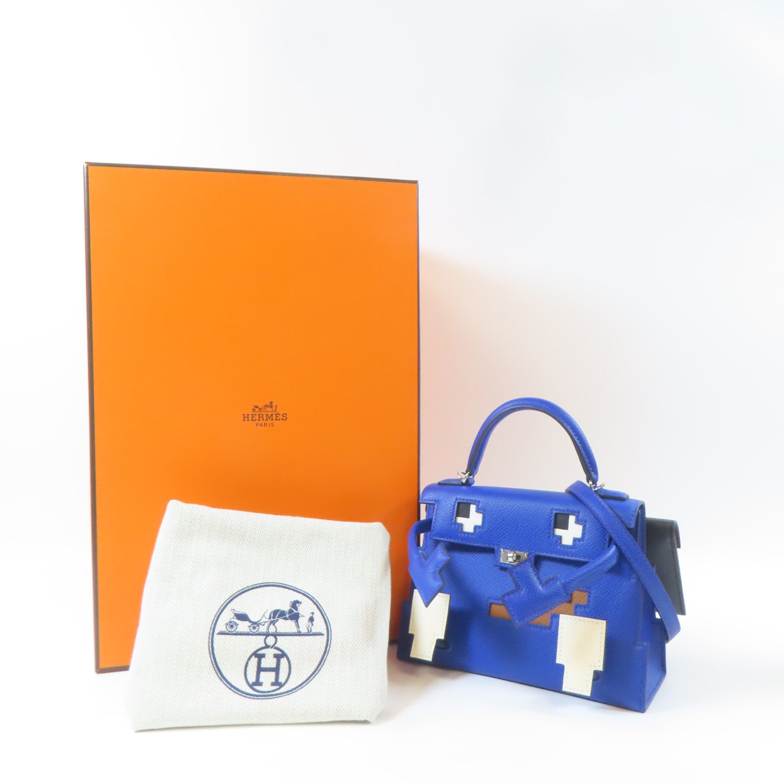 HERMES Epsom皮革Kelly Doll 2 Way Bag銀扣手挽肩背兩用袋Bleu Royal/藍色