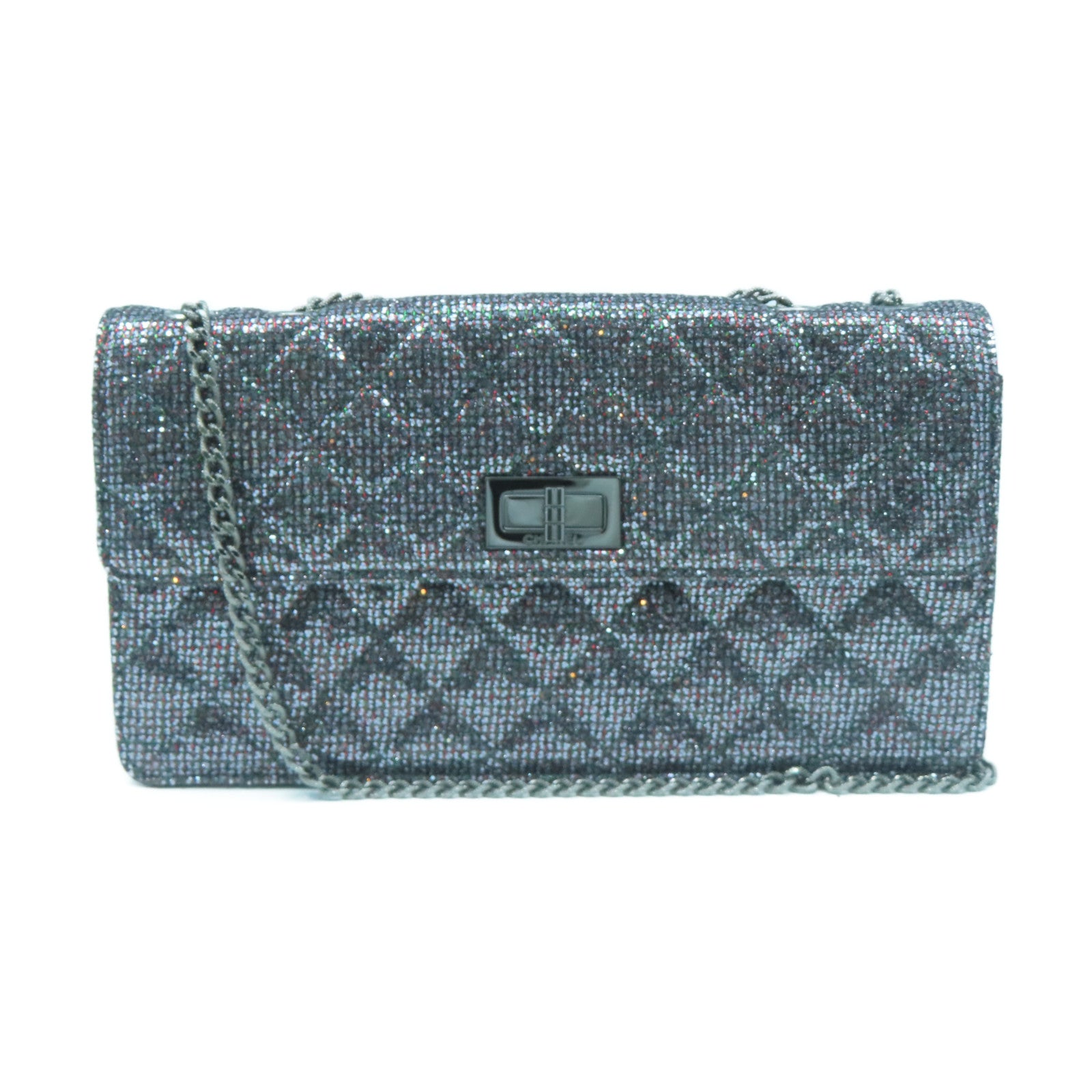 CHANEL 【清倉大減價】菱格牛皮皮革Chain Shoulder Bag銀扣鏈帶肩背袋銀色
