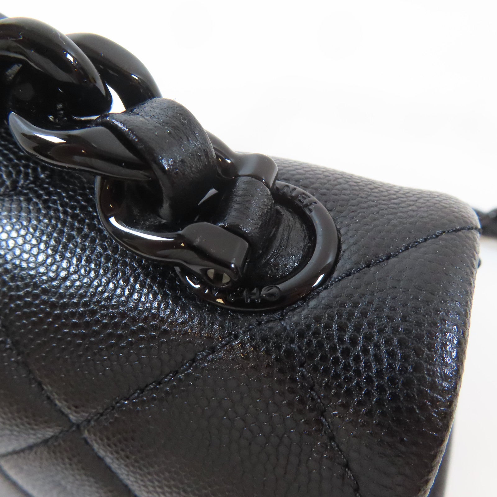 CHANEL 菱格Caviar皮革Chain Shoulder Bag銀扣鏈帶肩背袋黑色