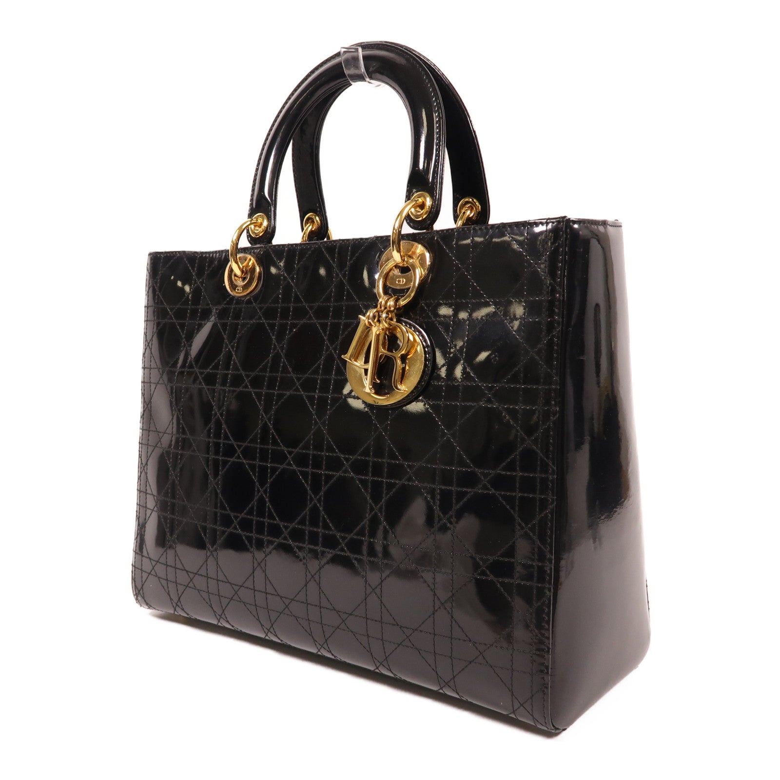 Dior Pantent皮革Lady Dior金扣手挽袋黑色