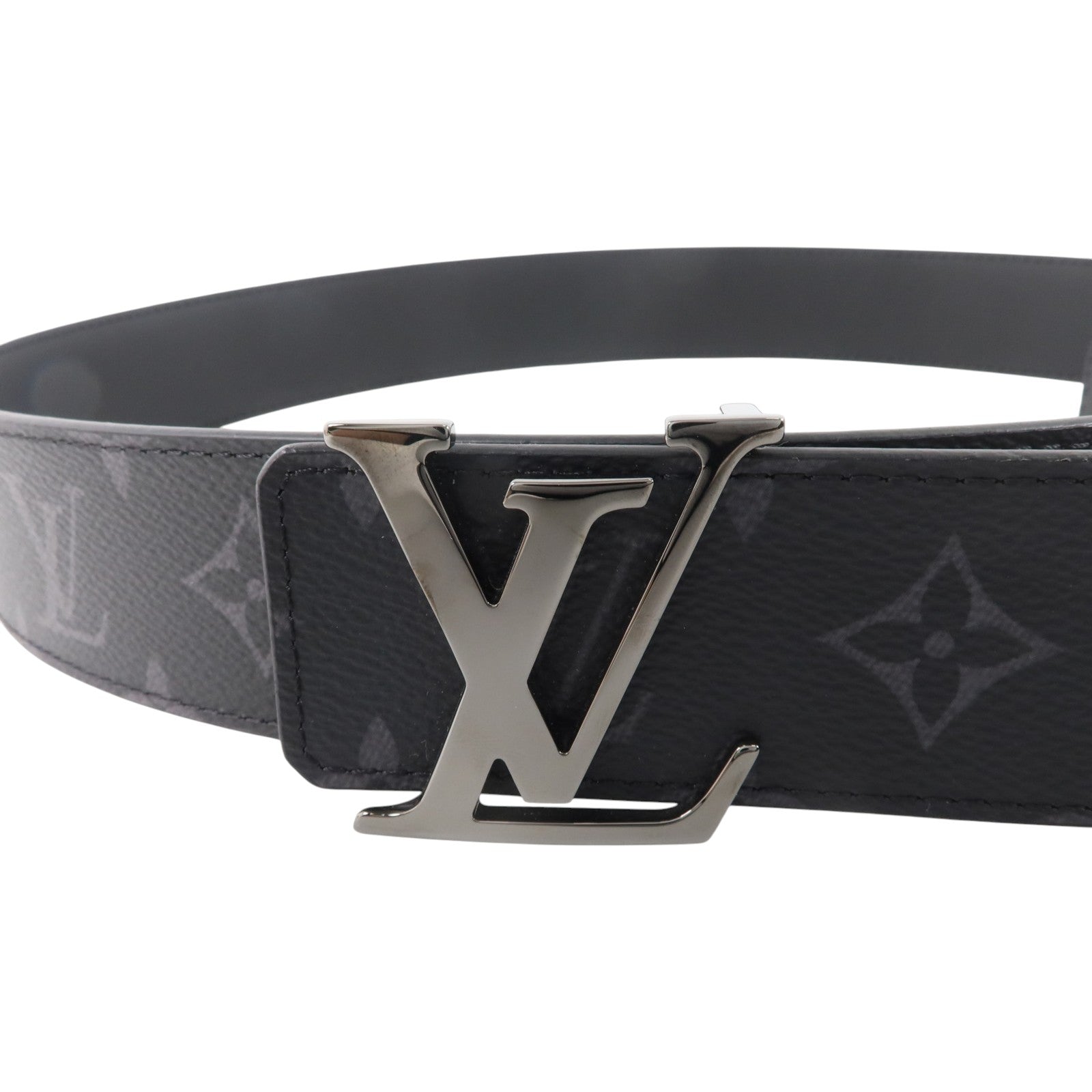 LOUIS VUITTON Monogram Eclipse Initiales Belt銀扣腰帶