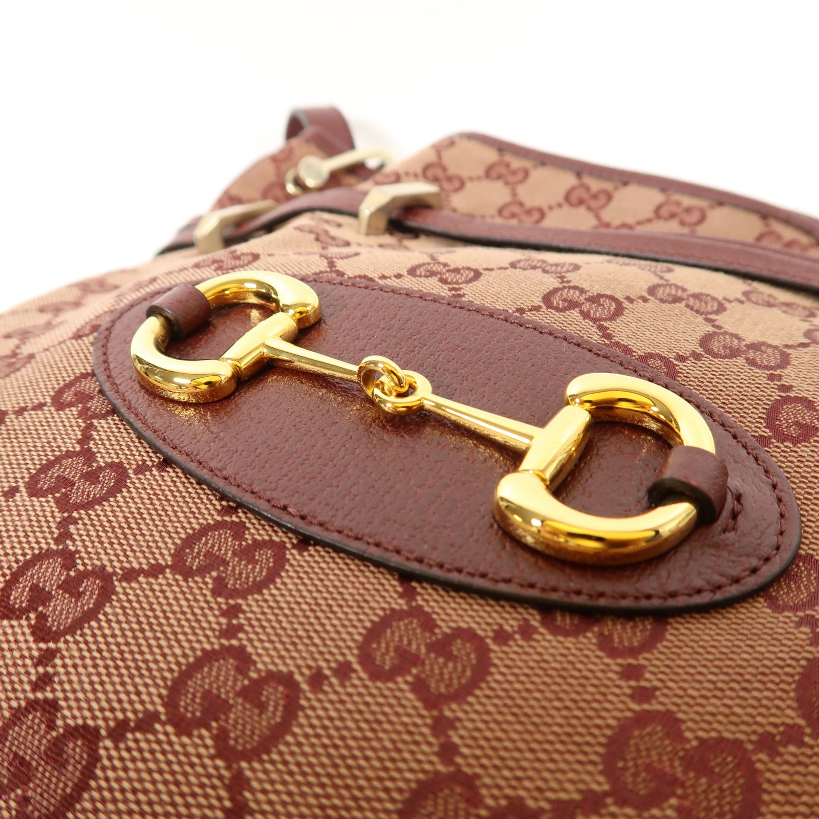 GUCCI 帆布Horsebit 1955金扣肩背袋