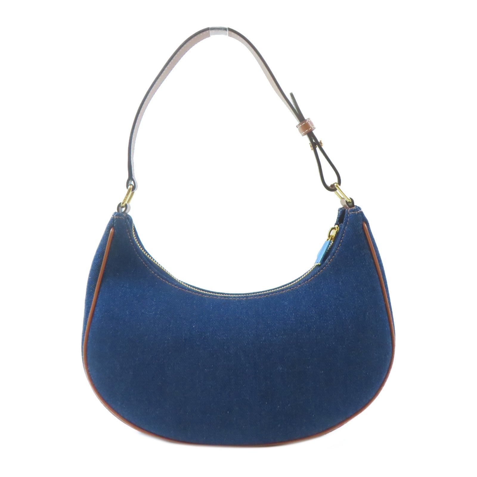 CELINE 牛仔布料/皮革Ava Bag金扣肩背袋藍色/啡色