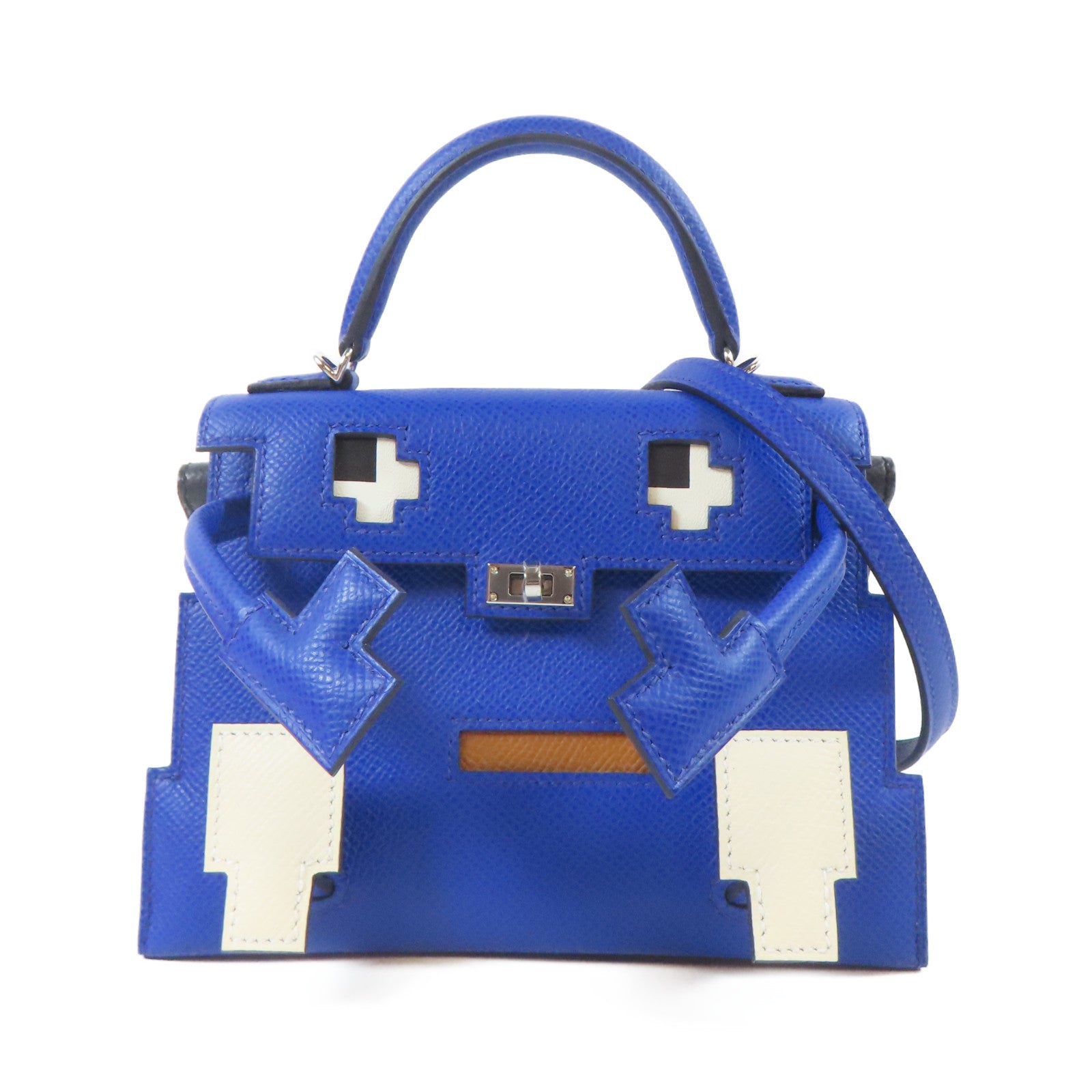 HERMES Epsom皮革Kelly Doll 2 Way Bag銀扣手挽肩背兩用袋Bleu Royal/藍色