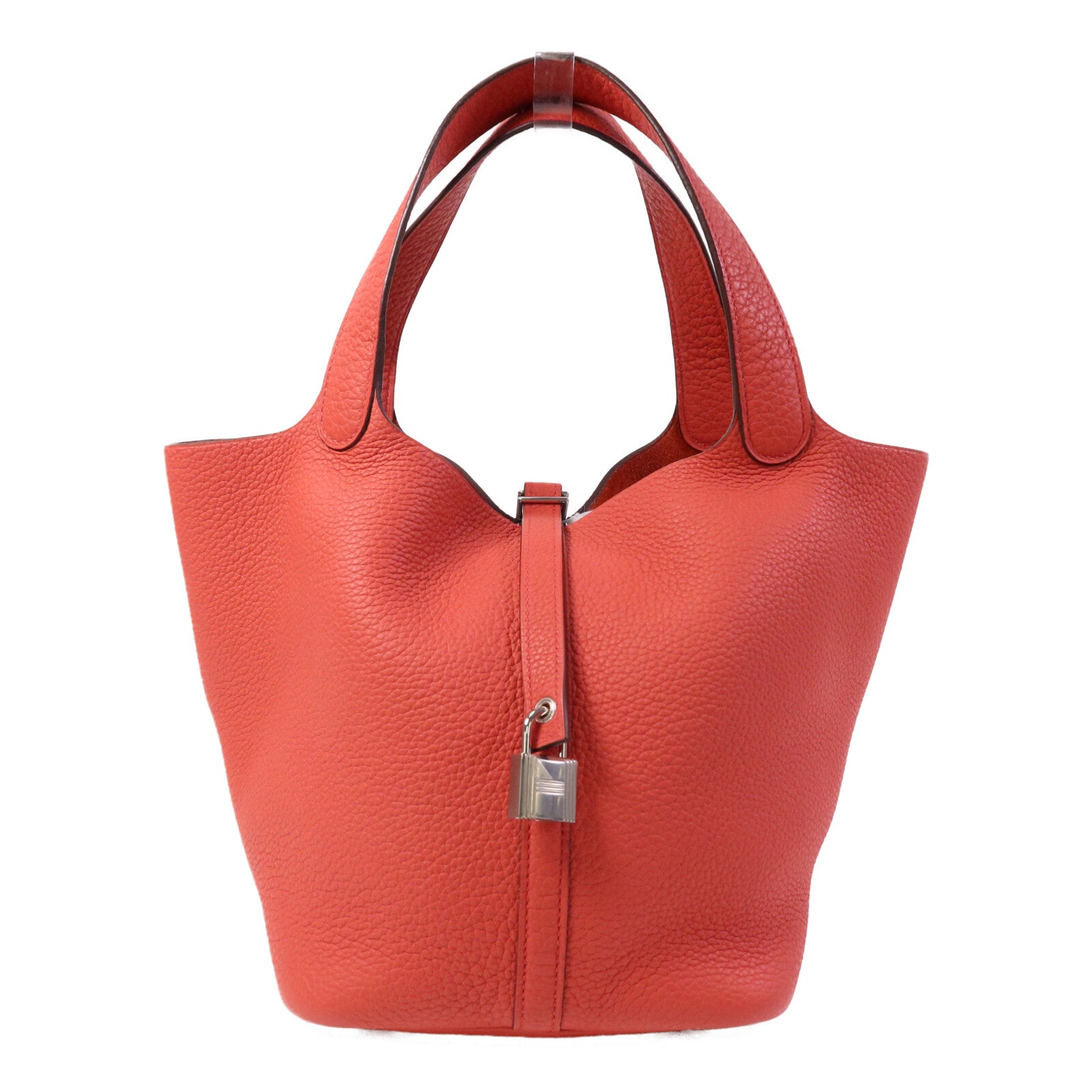 HERMES Clemence皮革Picotin MM銀扣手挽袋Rose Texas