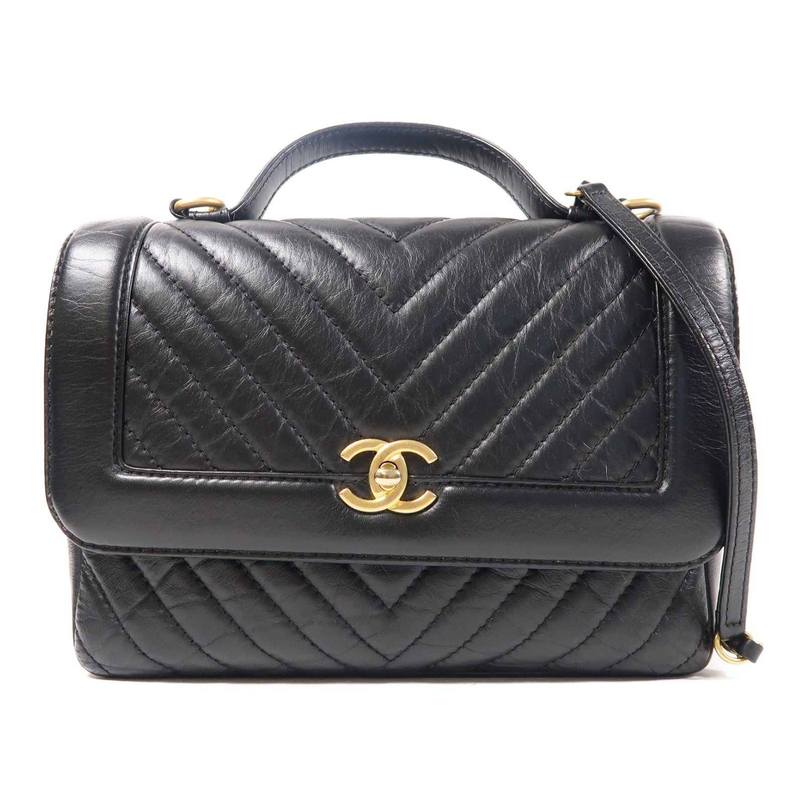 CHANEL 【激減優惠】羊皮皮革2 Way Shoulder金扣手挽肩背兩用袋黑色