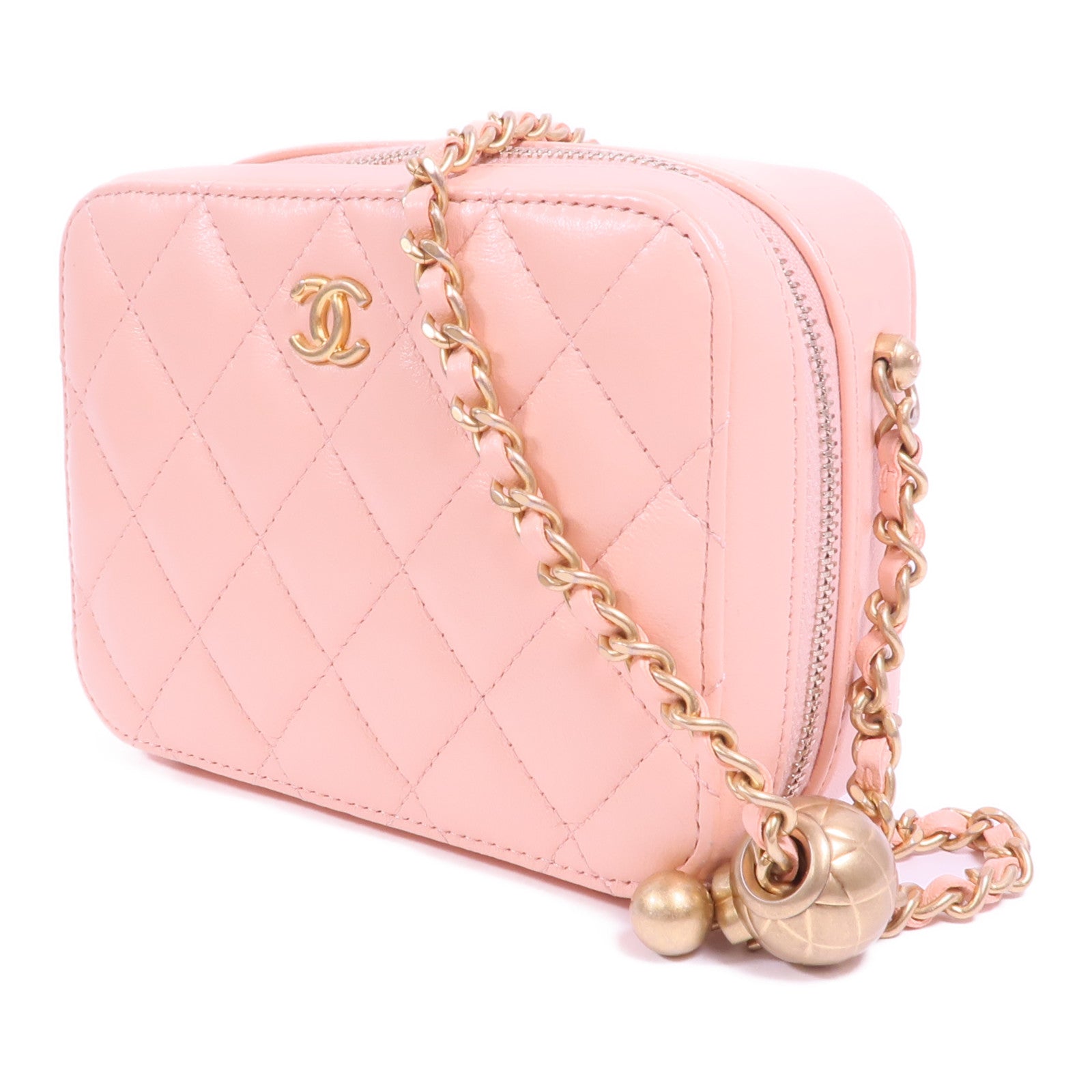 CHANEL 羊皮皮革Camera Gold Ball金扣鏈帶肩背袋