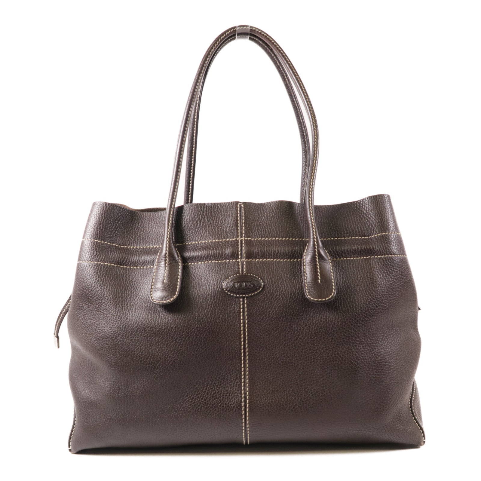 TOD'S 牛皮皮革Tote Bag銀扣肩背袋