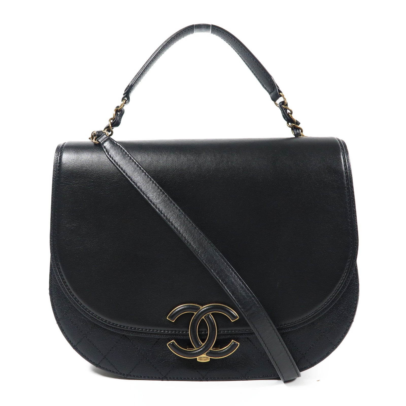 CHANEL 【激減優惠】牛皮皮革Chain Shoulder金扣手挽肩背兩用袋黑色