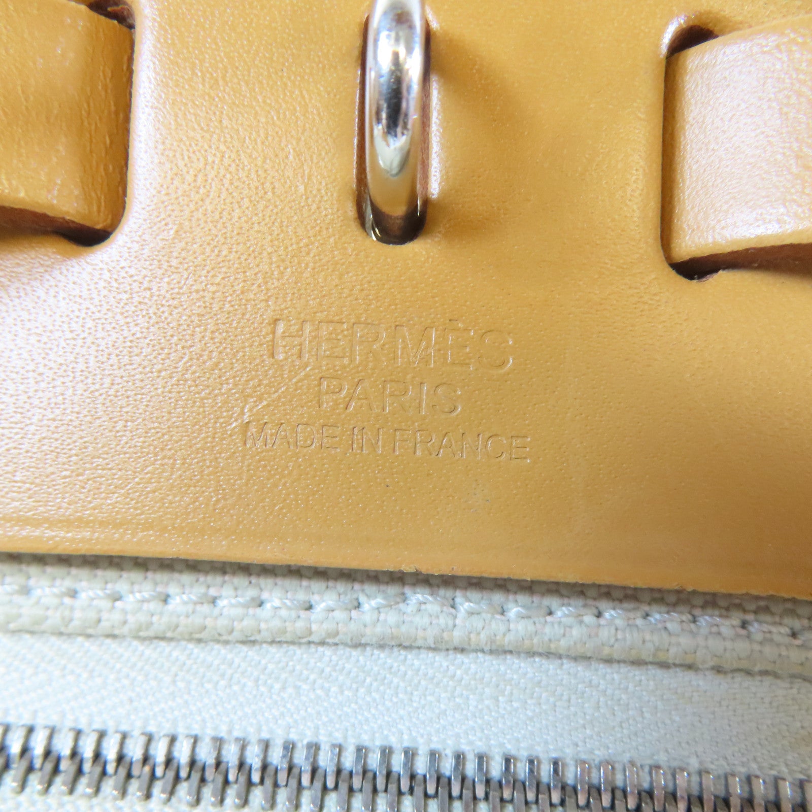 HERMES Toile H帆布Herbag PM銀扣手挽肩背兩用袋風衣卡其色