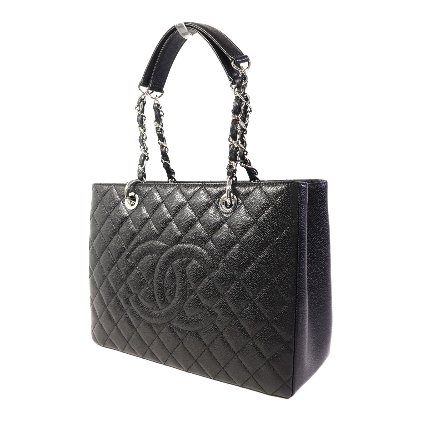 CHANEL 牛皮皮革GST Grand Shopping Tote Bag銀扣鏈帶肩背袋