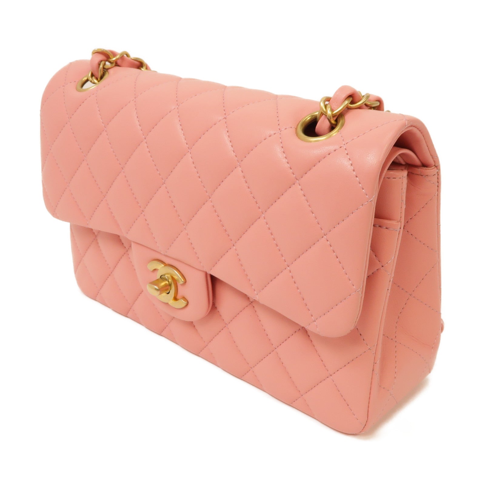 CHANEL 【激減優惠】菱格羊皮皮革Classic金扣鏈帶肩背袋粉紅色