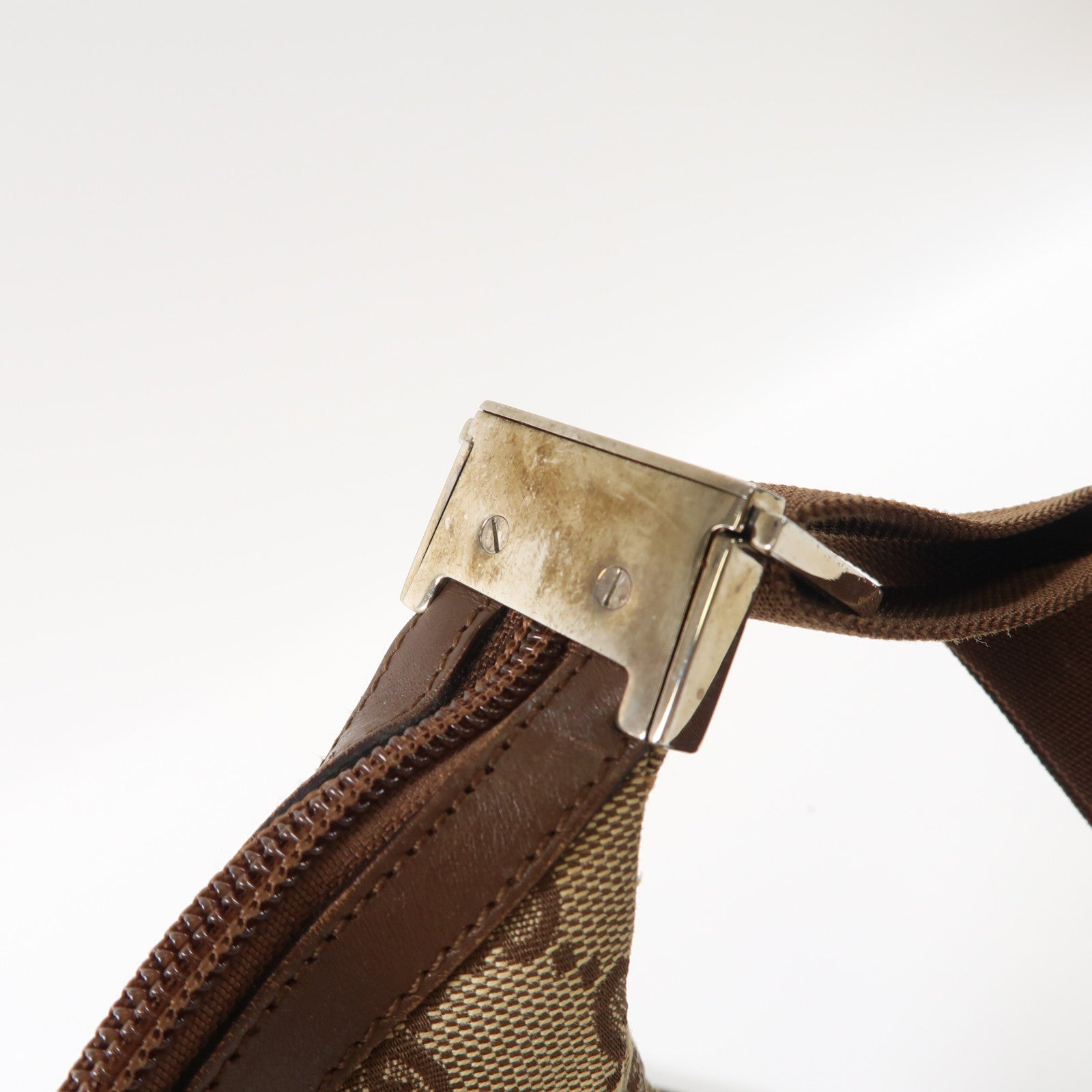 GUCCI 帆布Shoulder Bag銀扣肩背袋啡色