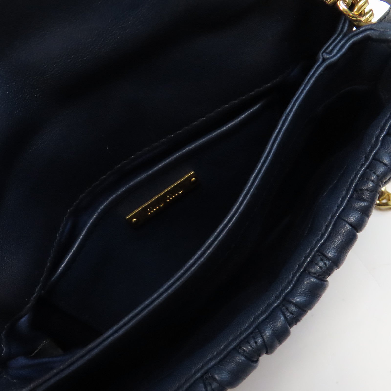 Miu Miu 牛皮皮革Shoulder Bag金扣鏈帶肩背袋藍色