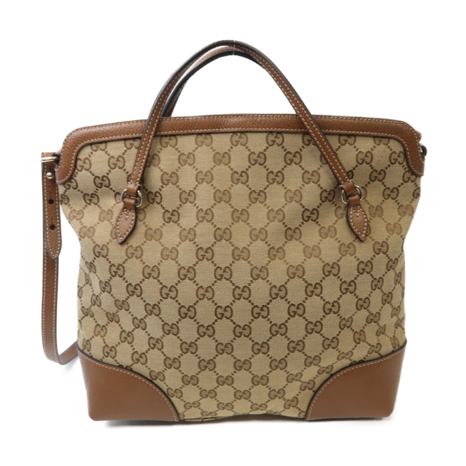 GUCCI 【激減優惠】帆布2way Shoulder Bag金扣手挽肩背兩用袋棕色