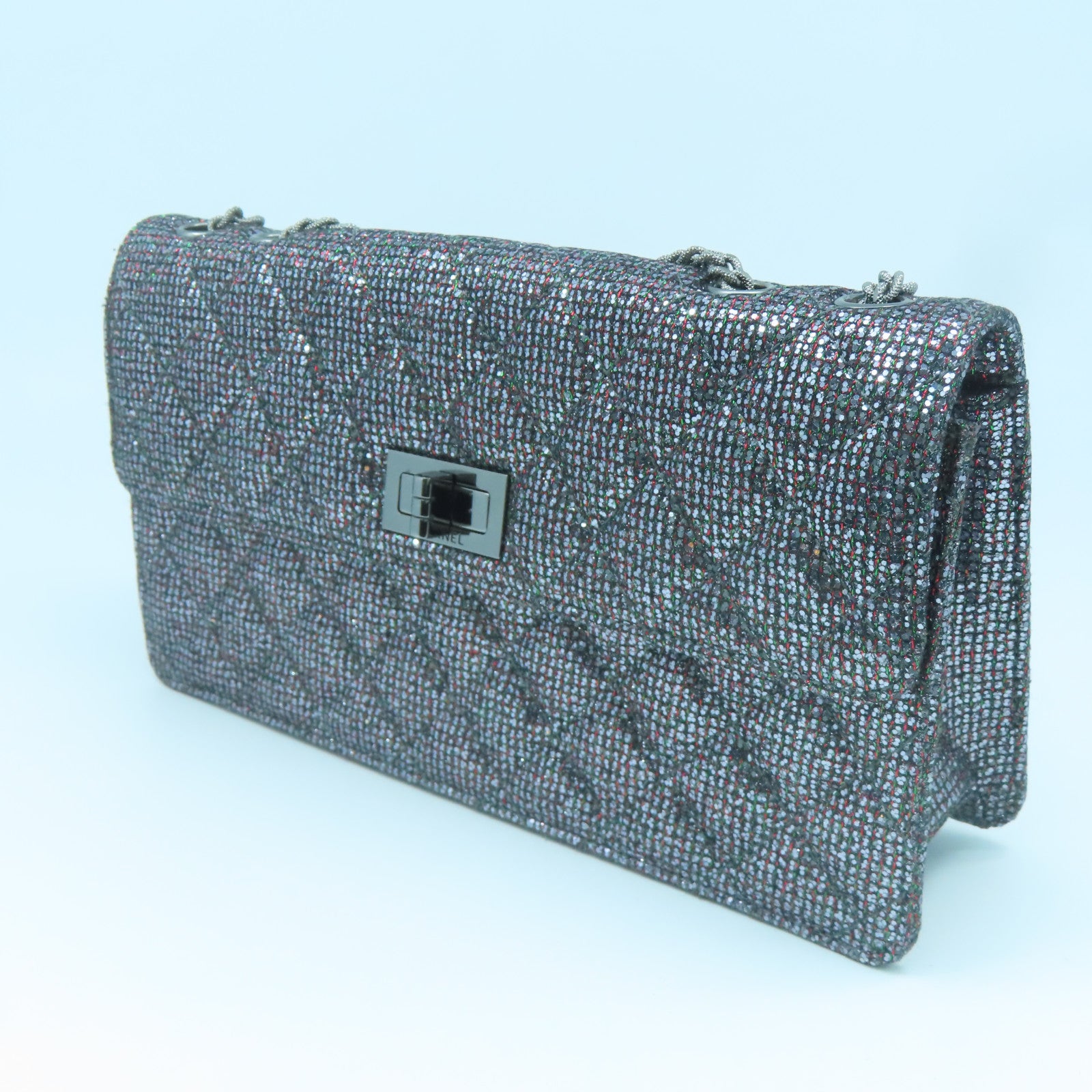 CHANEL 【清倉大減價】菱格牛皮皮革Chain Shoulder Bag銀扣鏈帶肩背袋銀色