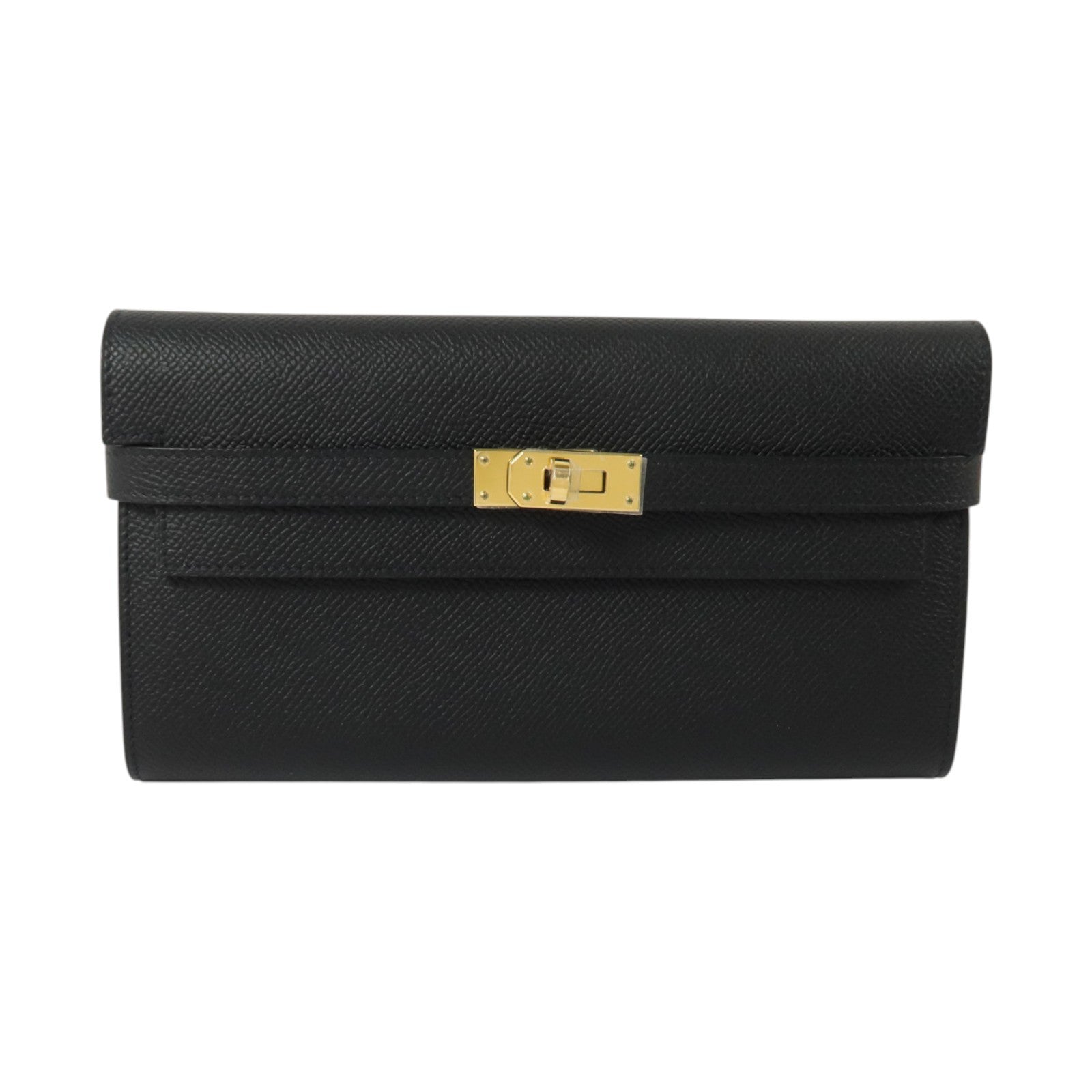 HERMES Epsom皮革Kelly Wallet金扣長錢包Noir