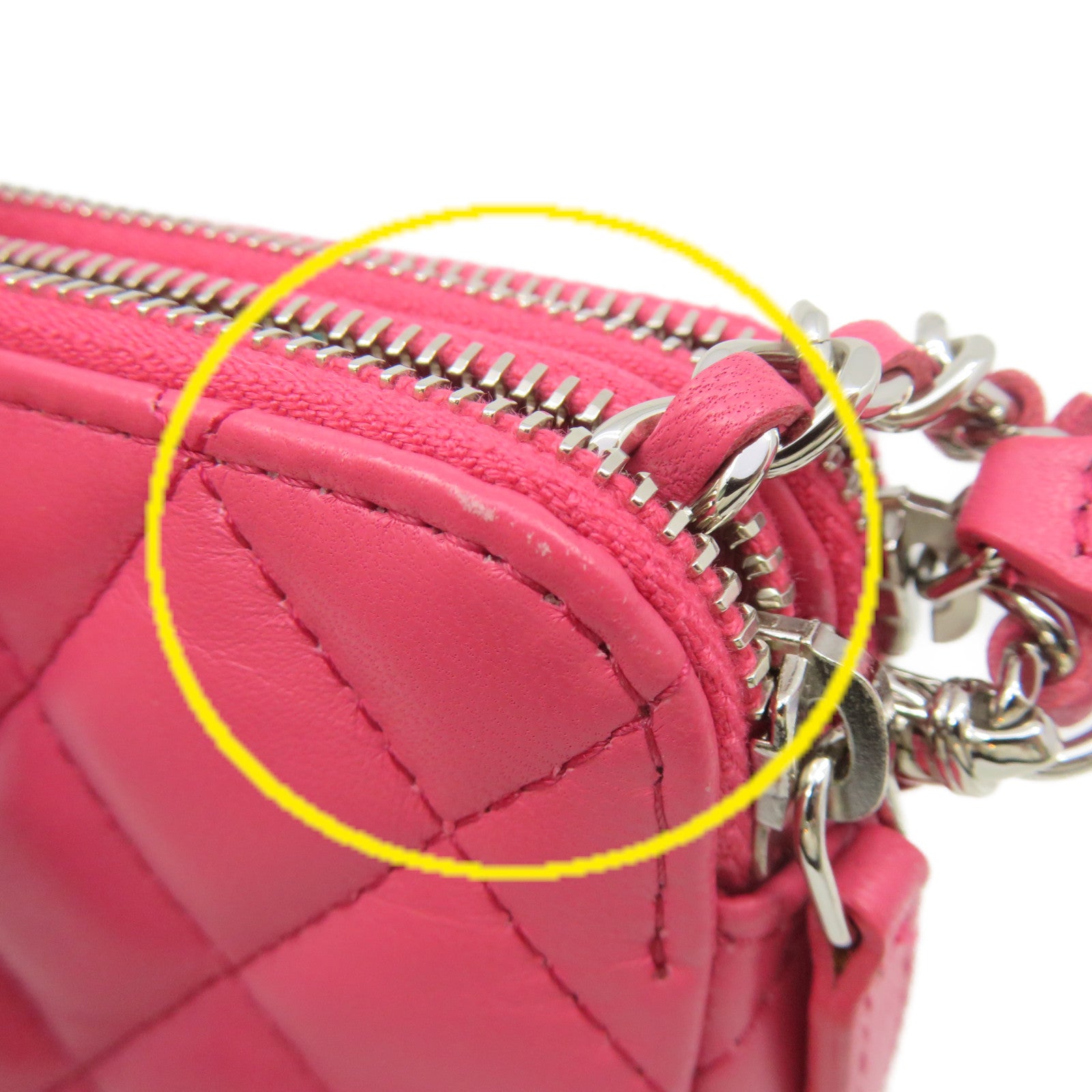 CHANEL 菱格羊皮皮革Chain Shoulder Bag银扣链带肩背袋粉红色