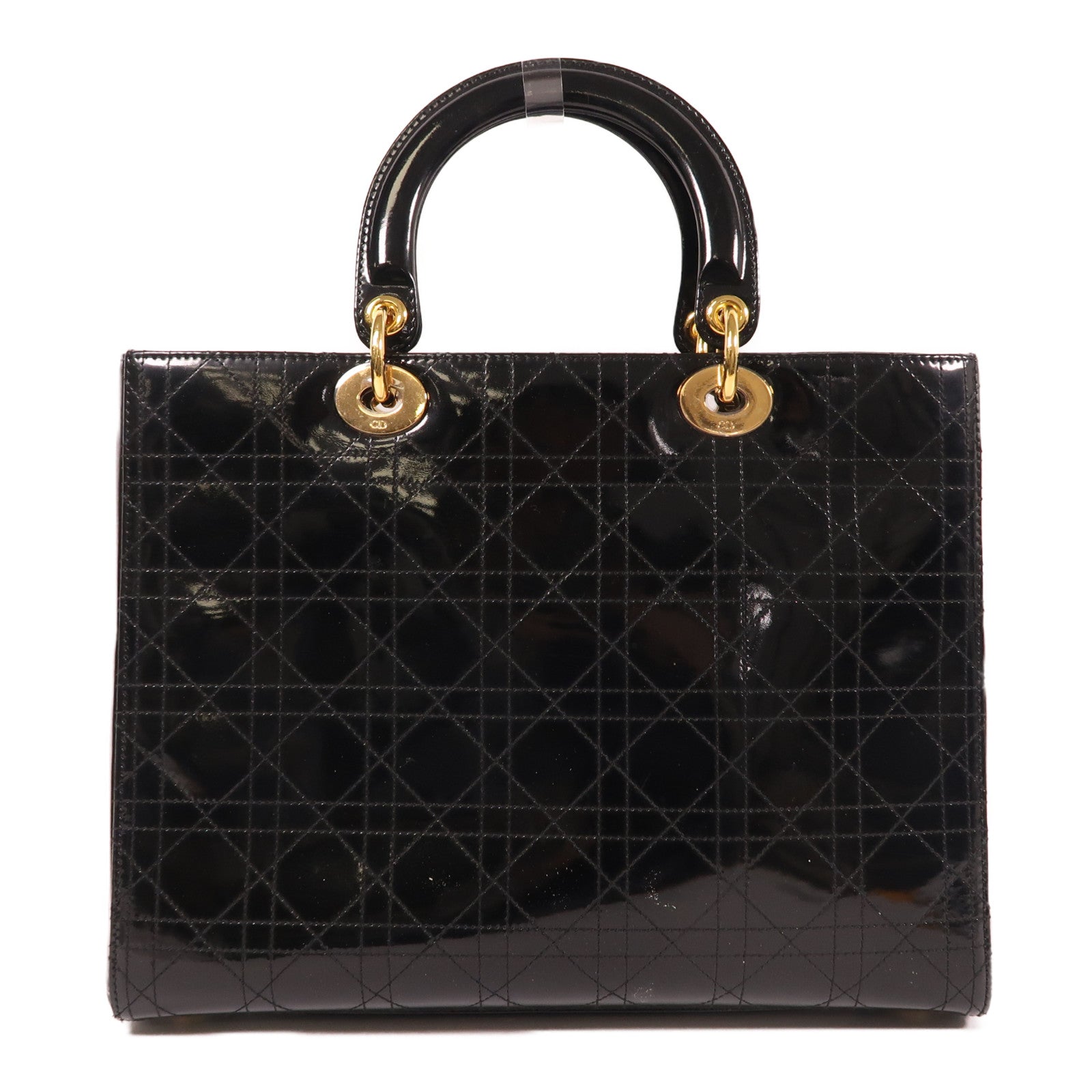 Dior Pantent皮革Lady Dior金扣手挽袋黑色