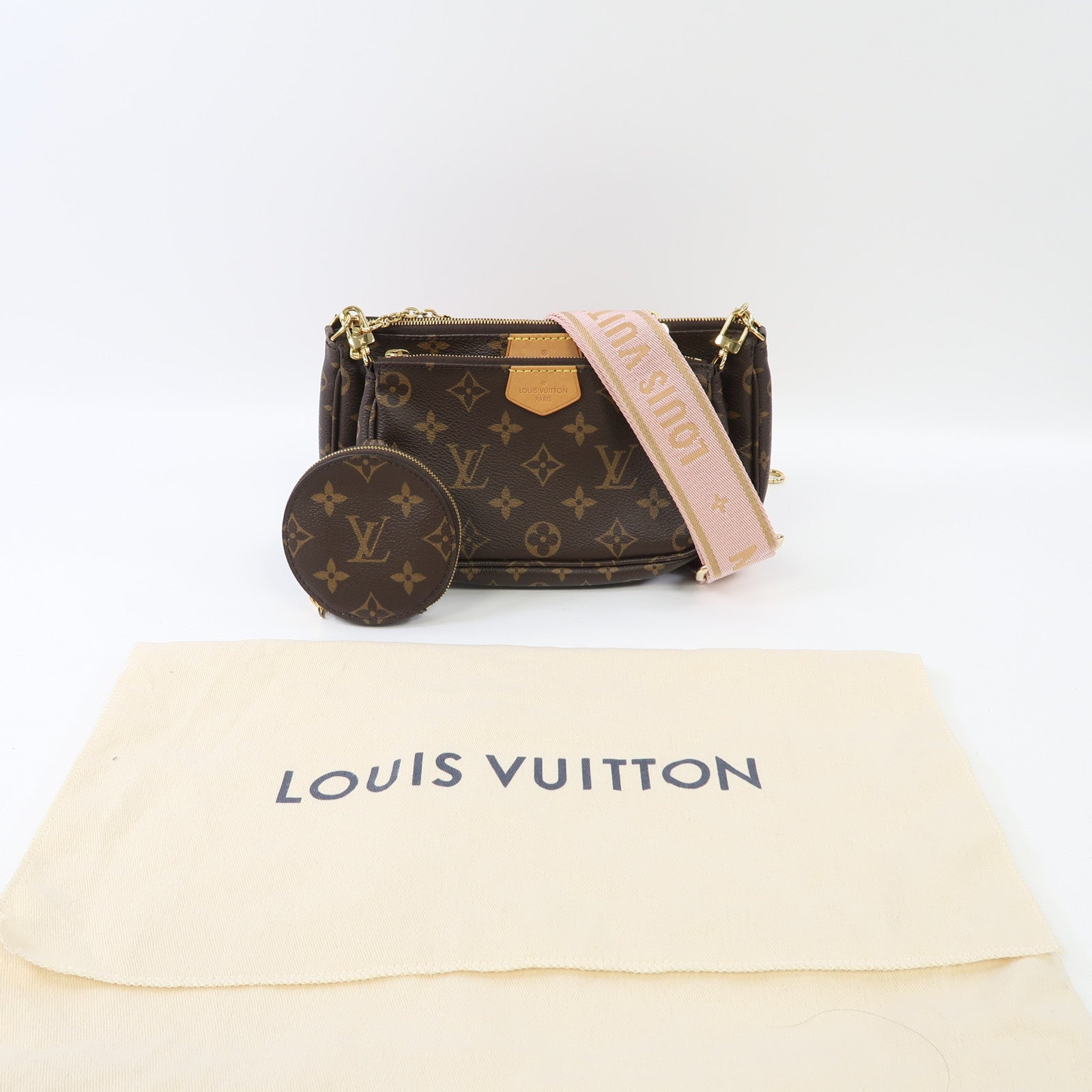 LOUIS VUITTON 【激減優惠】Monogram Multi Pochette Accessoires金扣肩背袋啡色