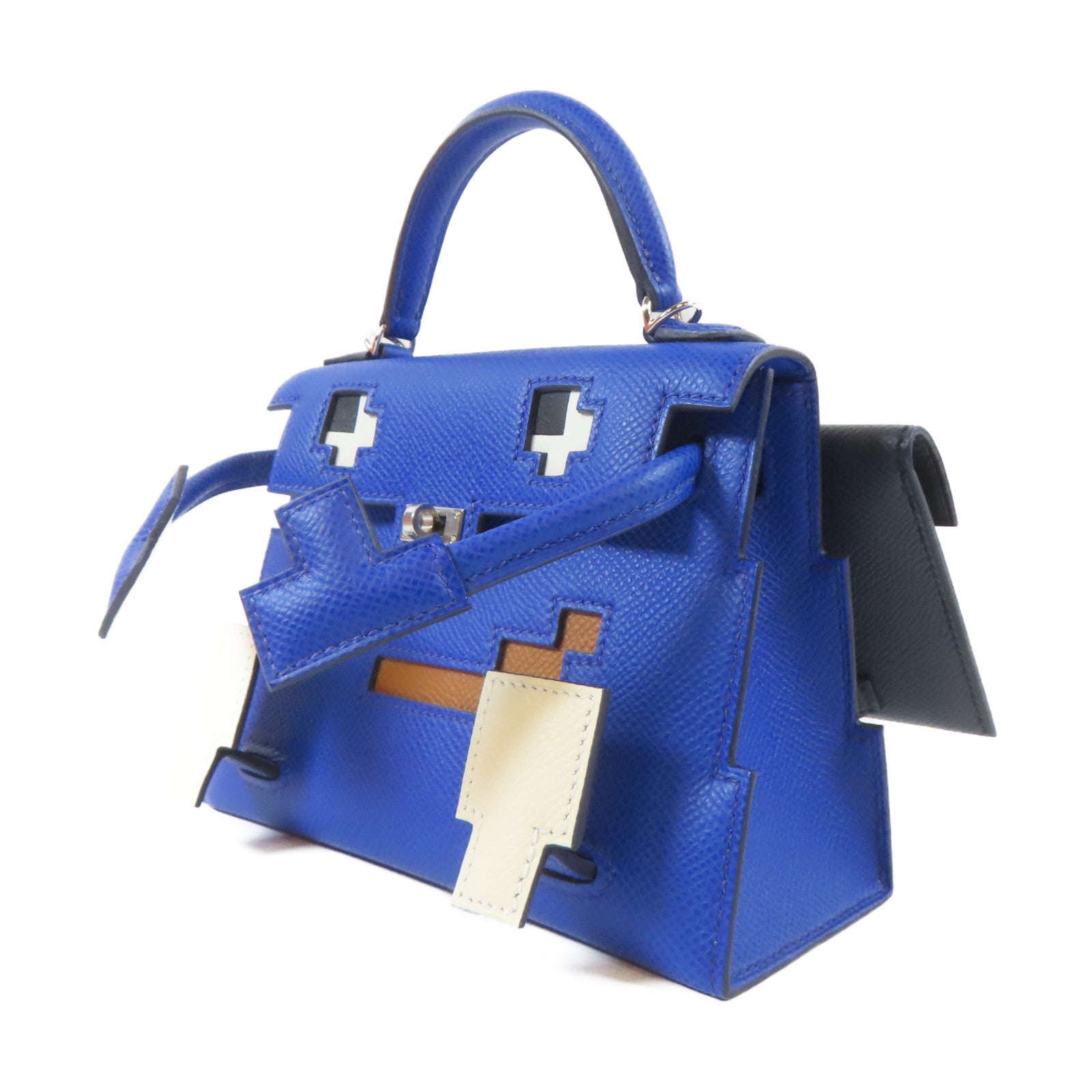 HERMES Epsom皮革Kelly Doll 2 Way Bag銀扣手挽肩背兩用袋Bleu Royal/藍色