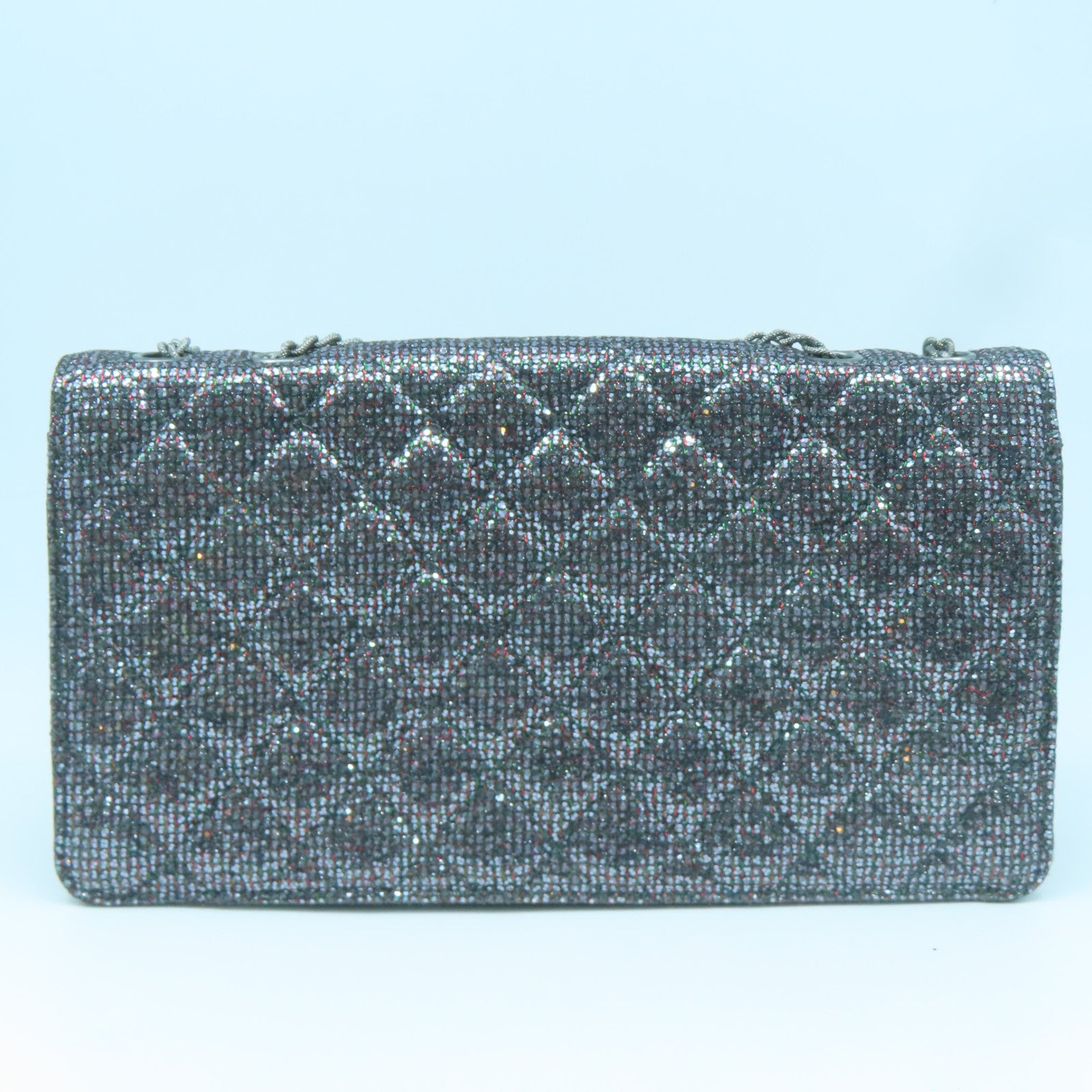 CHANEL 【清倉大減價】菱格牛皮皮革Chain Shoulder Bag銀扣鏈帶肩背袋銀色