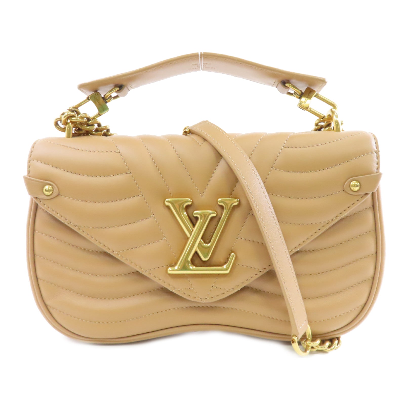 LOUIS VUITTON 【激減優惠】羊皮皮革New Wave MM金扣手挽肩背兩用袋米色
