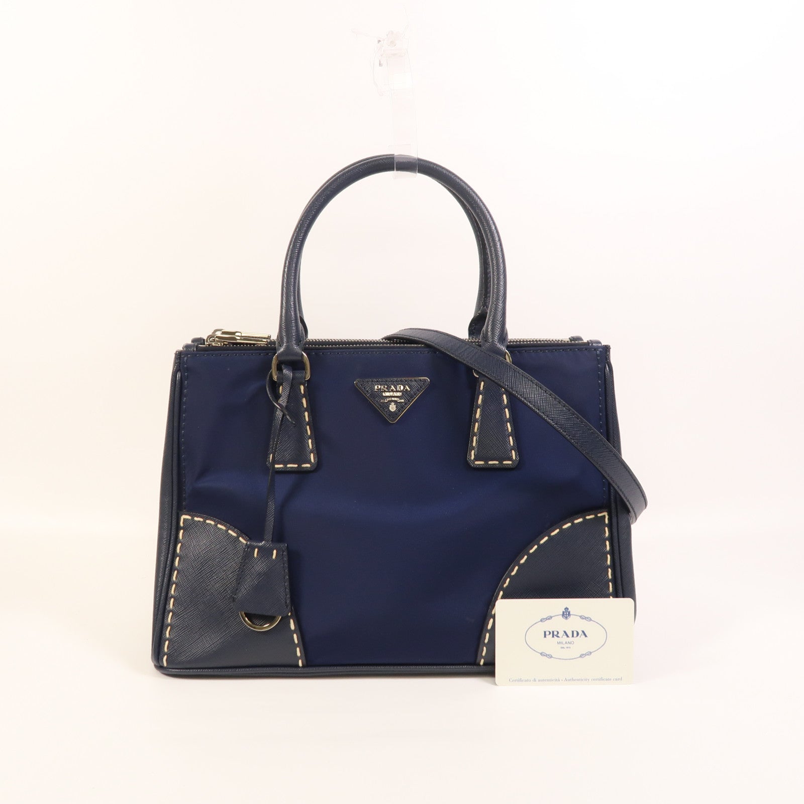 PRADA 尼龍/牛皮皮革2 Way Shoulder銀扣手挽肩背兩用袋