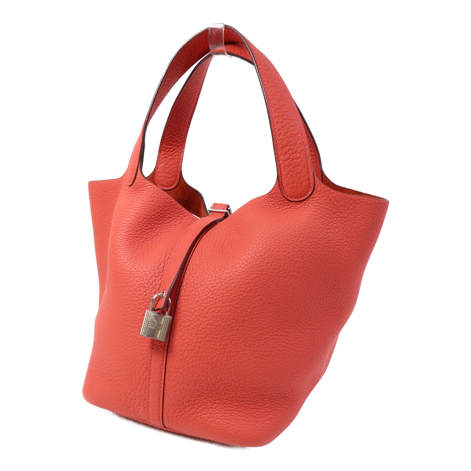 HERMES Clemence皮革Picotin MM銀扣手挽袋Rose Texas