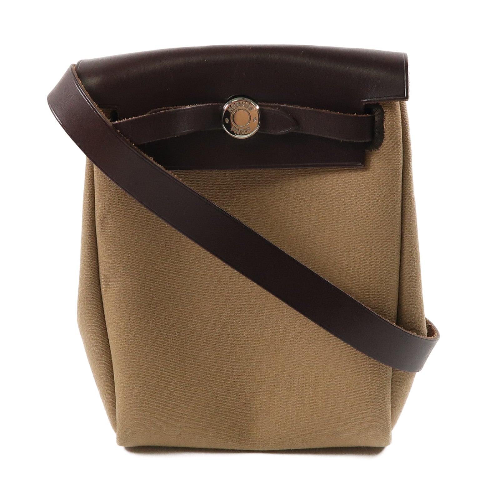 HERMES 帆布Herbag TPM銀扣肩背袋Alezan栗子色