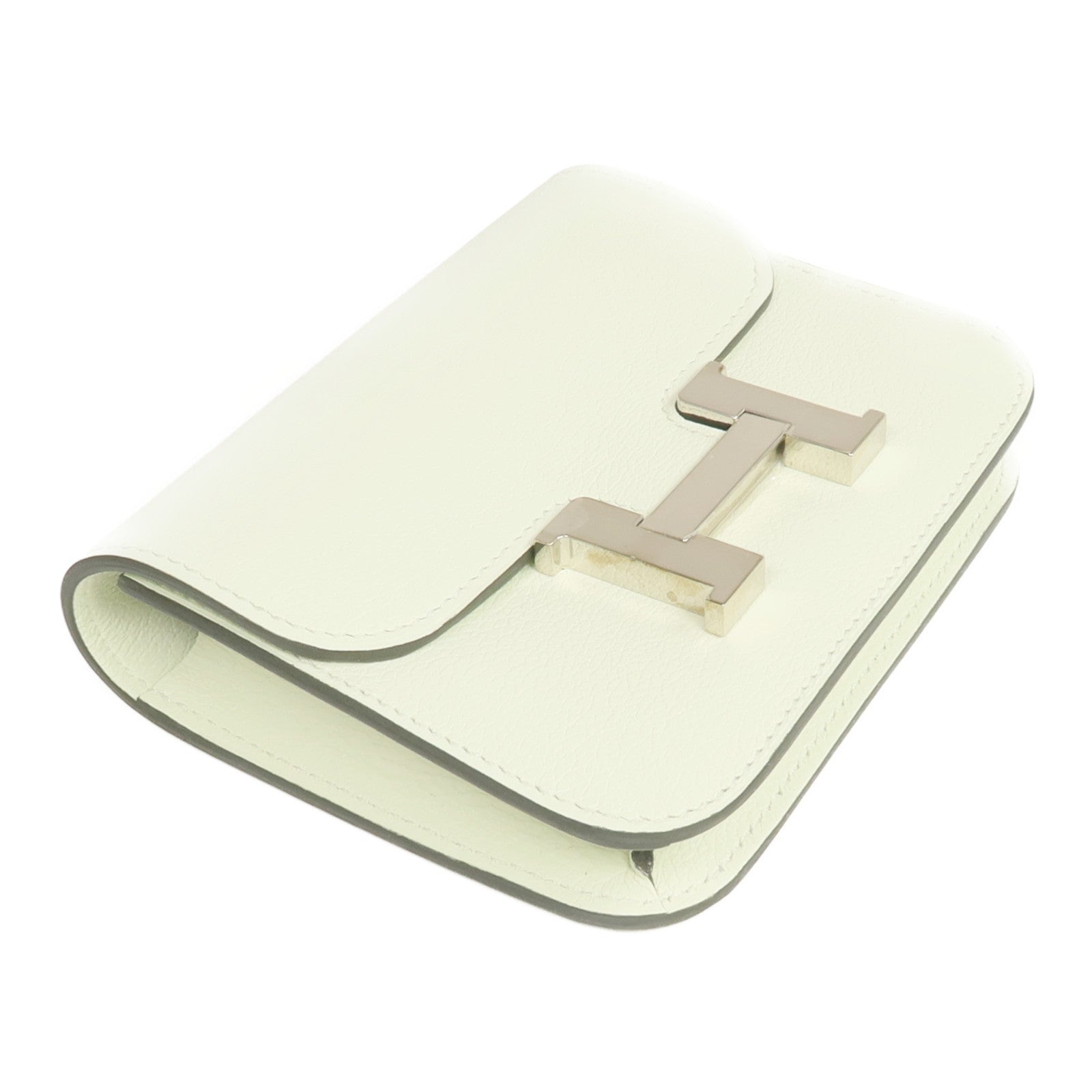 HERMES 【激減優惠】Evercolor皮革Constance Slim Wallet銀扣錢包Vert Fizz