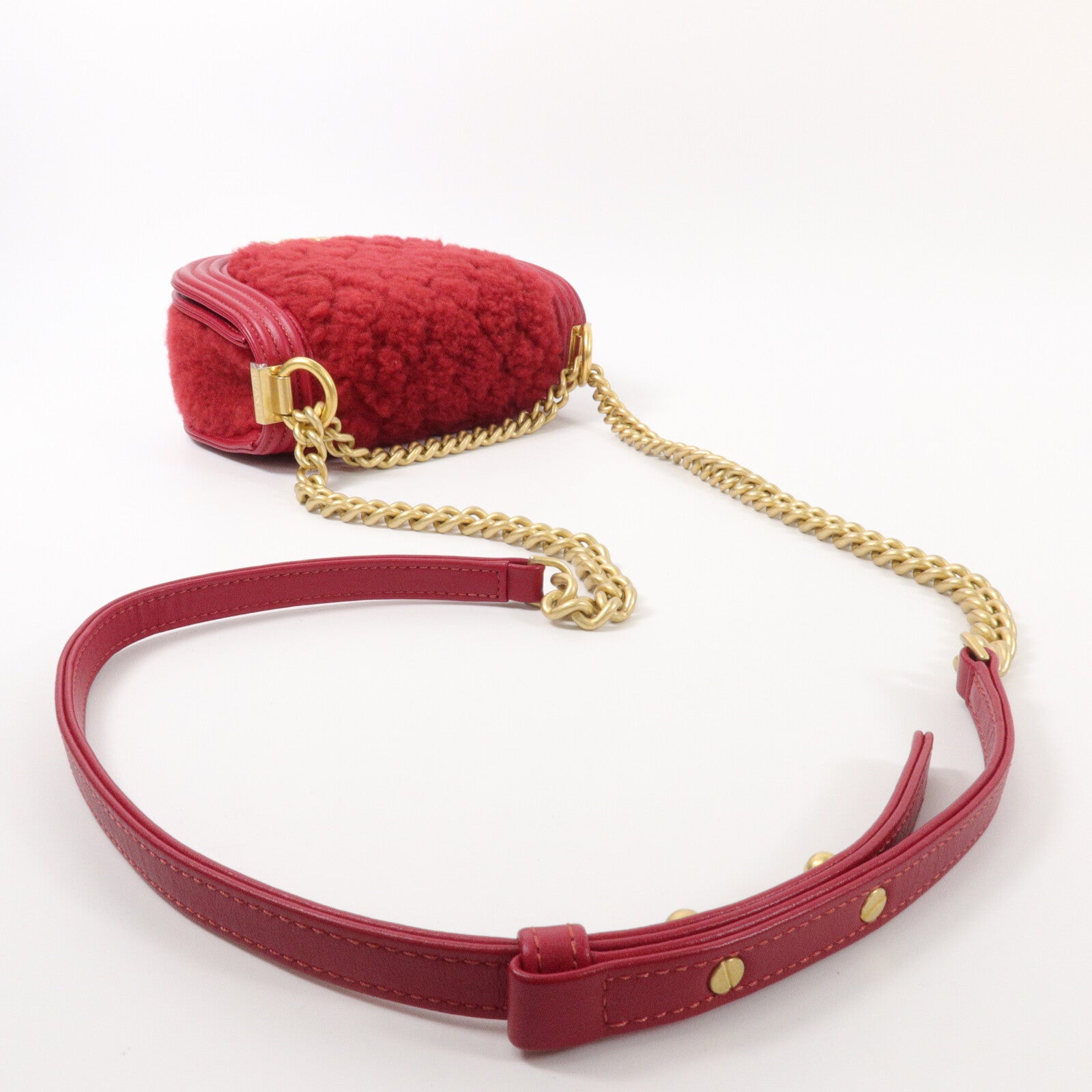 CHANEL 羊毛/牛皮皮革Boy Messenger Bag鏈帶肩背袋