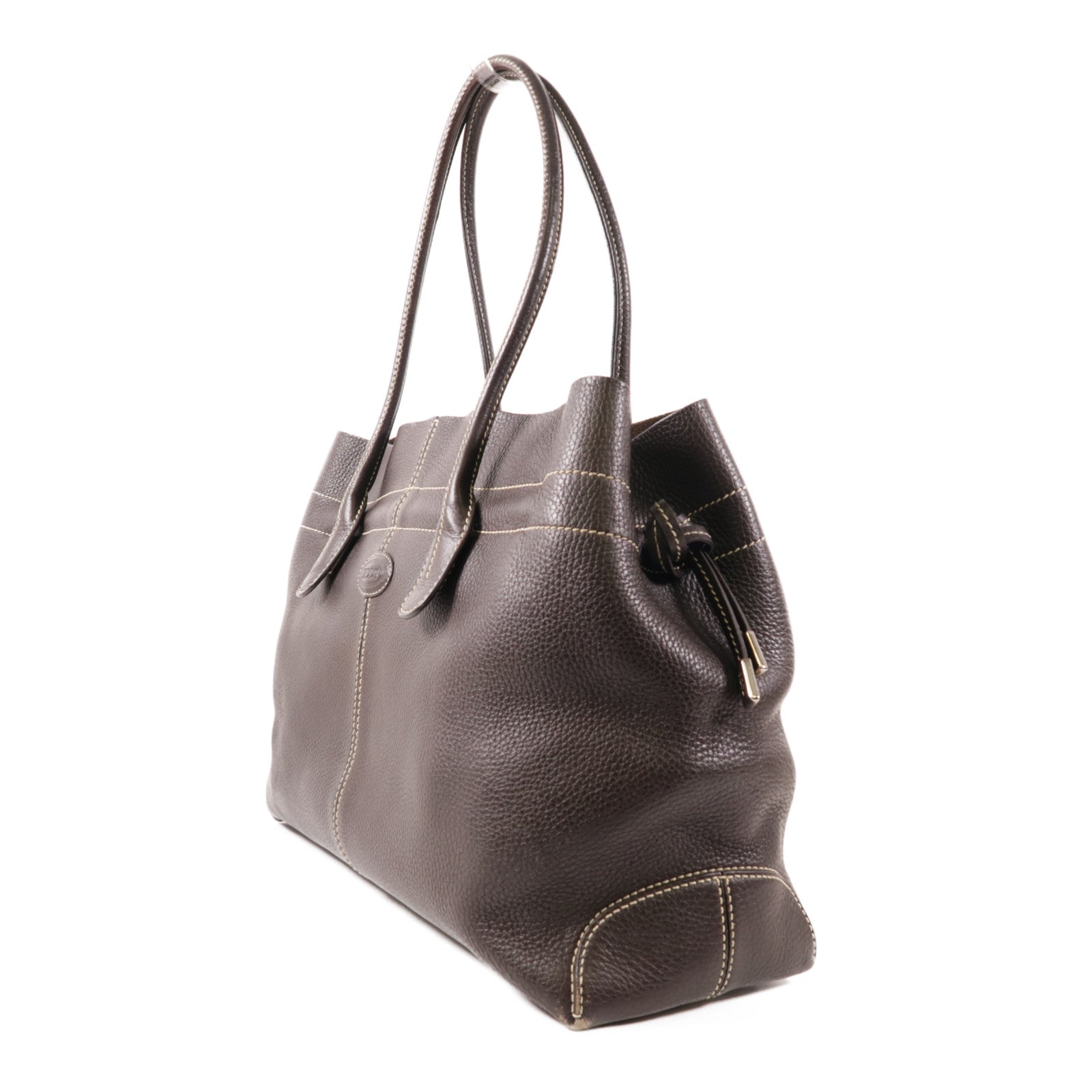 TOD'S 牛皮皮革Tote Bag銀扣肩背袋