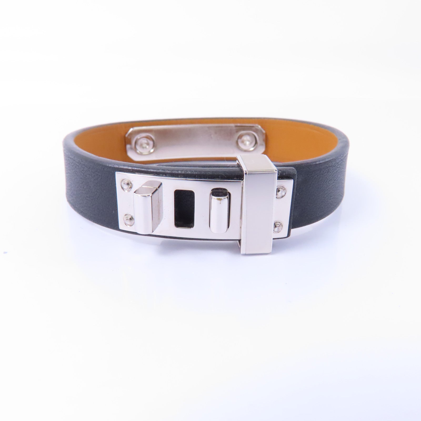 HERMES 皮革Mini Dog Double Tour Bracelet手鏈Noir/黑色/銀色