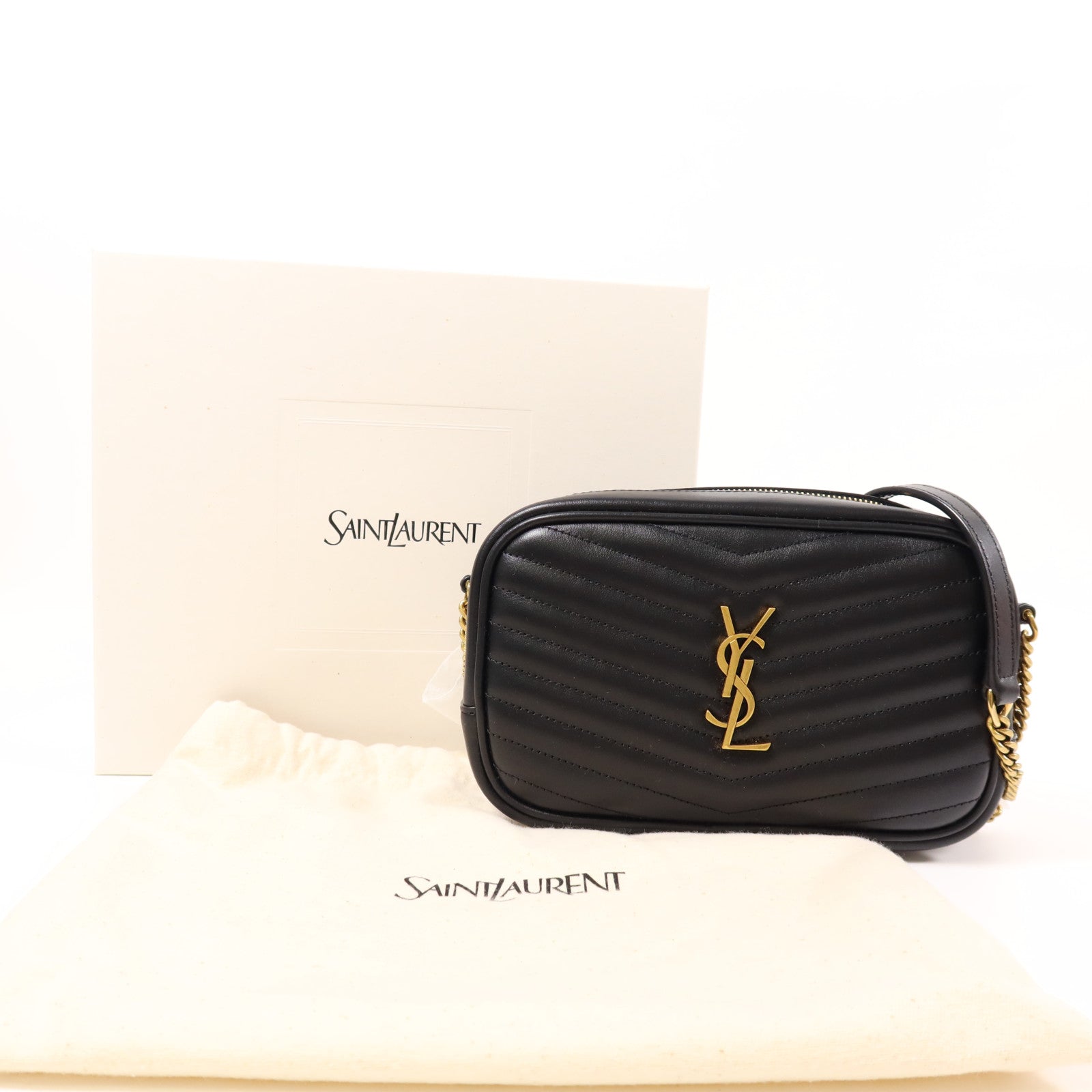 SAINT LAURENT YSL GHW Mini Lou Shoulder Bag Calfskin Leather Black 7006