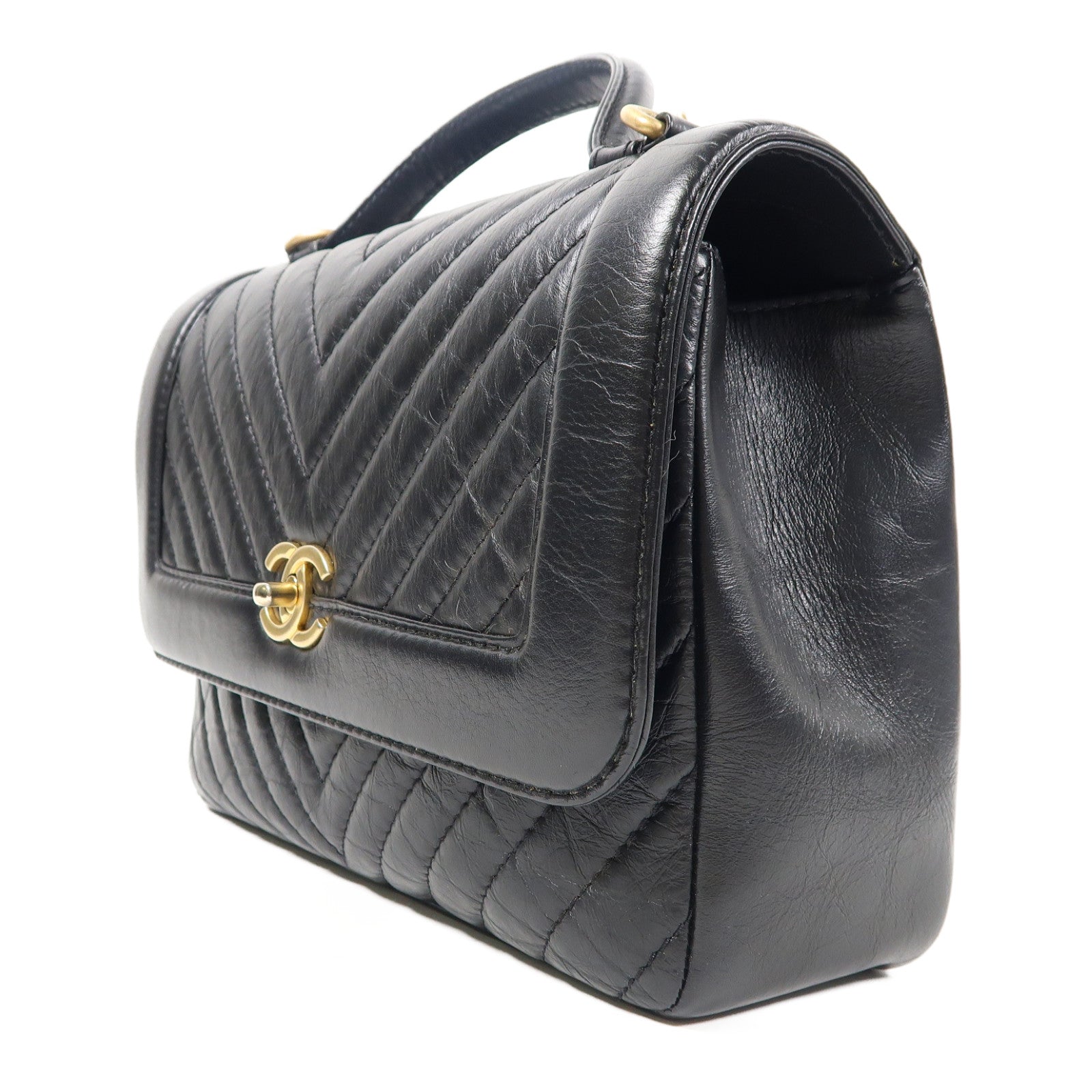 CHANEL 【激減優惠】羊皮皮革2 Way Shoulder金扣手挽肩背兩用袋黑色